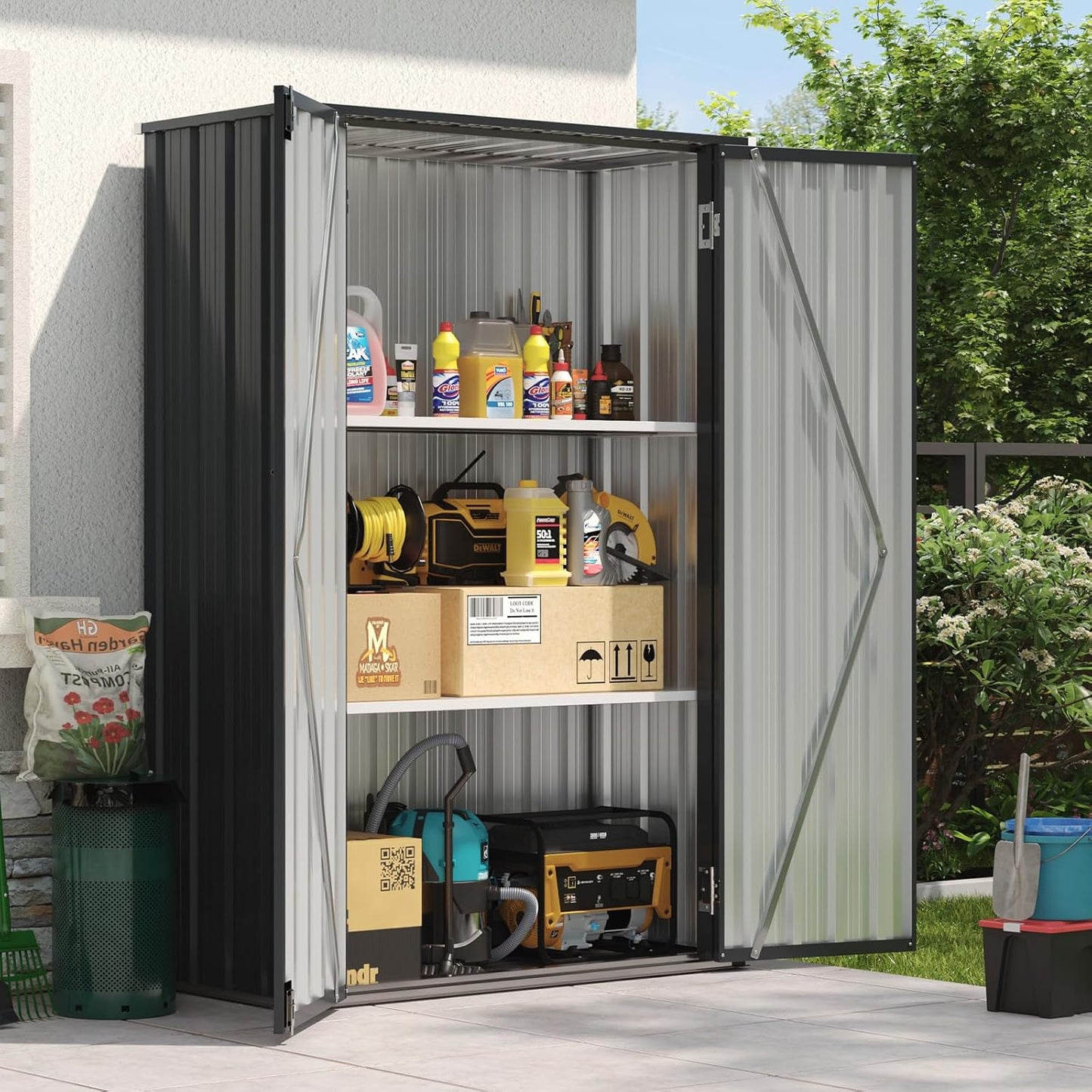 Aoxun 47x19 in Outdoor Storage Cabinet Metal Garden Shed with 2 Adjustable Shelves 3 Layer Indoor& Outdoor Waterproof Vertical Storage Shed for Patio Garden, Garage, Porch (34 Cu.Ft)