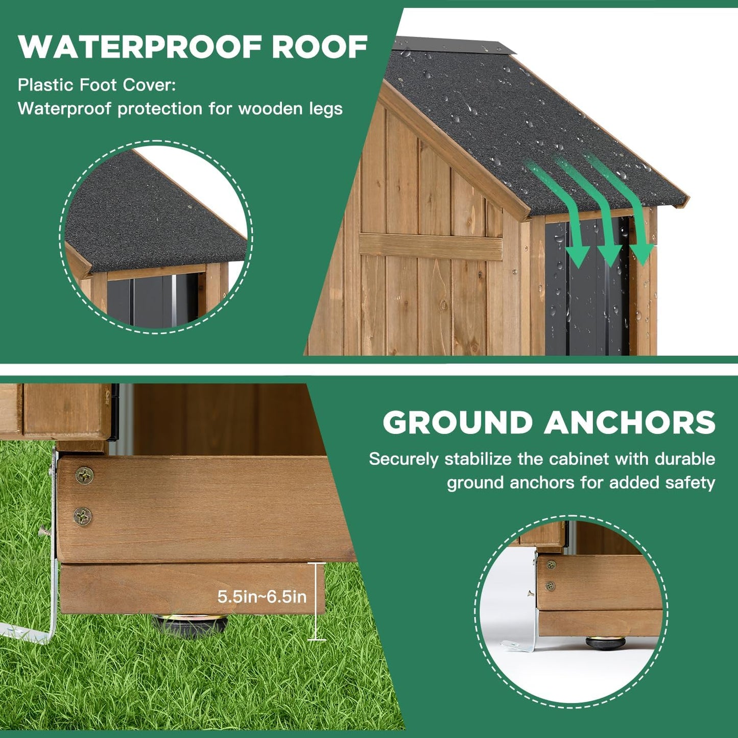 Outdoor Storage Cabinet – Weatherproof Wood & Metal Storage Shed with Adjustable Shelf, Lockable Doors, and Stability Features for Garden, Patio, and Backyard, 27 1/2”x 13”x 67” (Brown+Black)