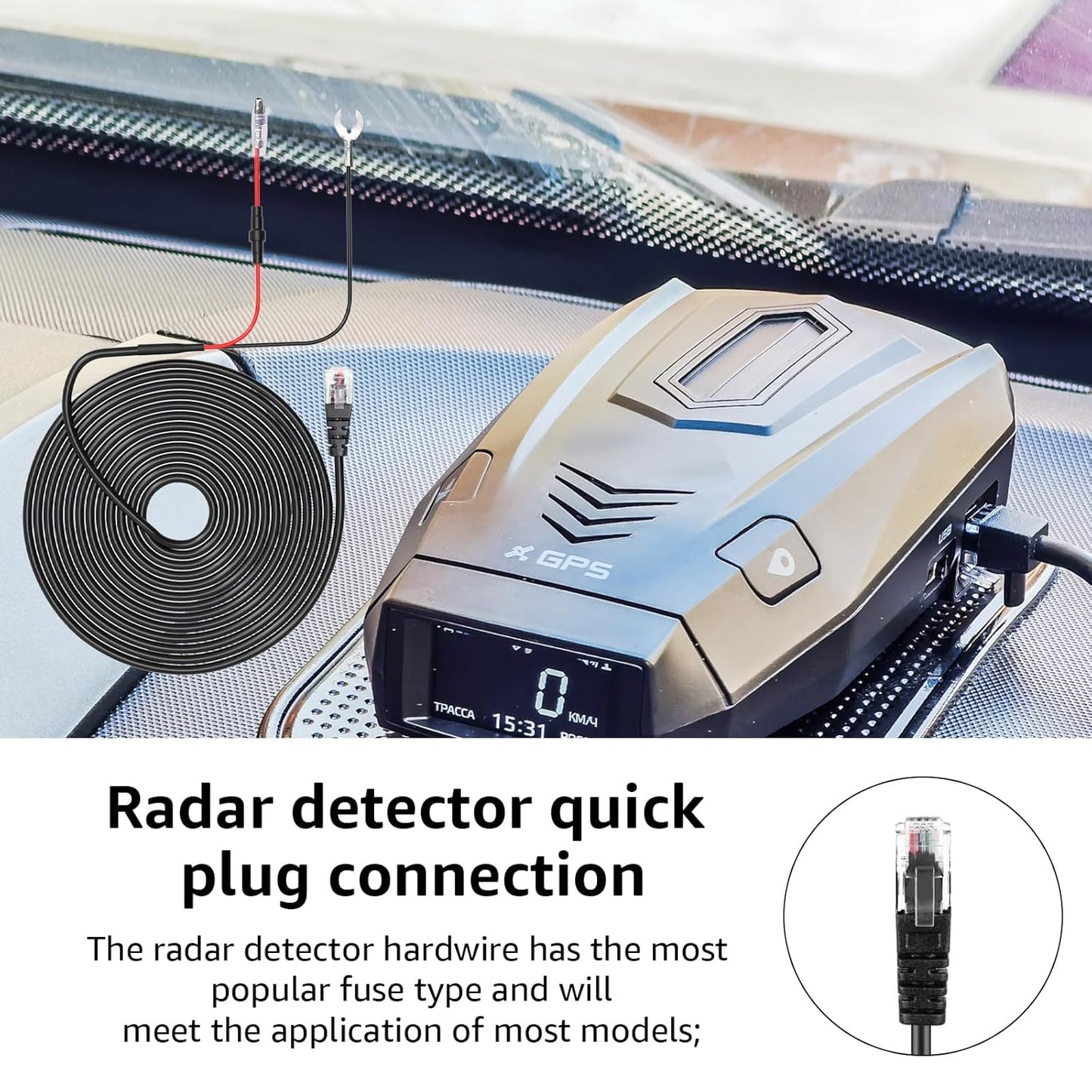 Radar Detector Hardwire Kit with RJ-11 Telephone Style Jack Direct Wire Wiring Kit Compatible with Escort Valentine One Uniden Beltronics Cobra Multiple Fuse Sizes Power Cord Cable
