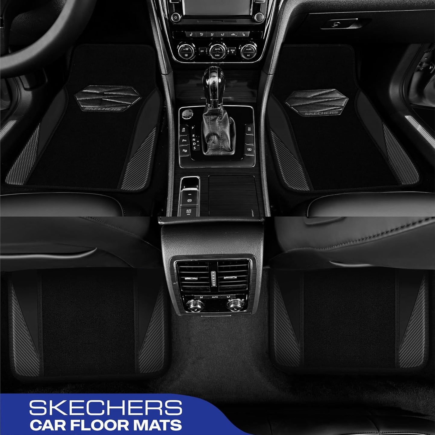 Skechers Car Floor Mats,Waterproof Universal Fit Car Mats,Faux Leather Car Floor Mats,Carbon Floor Mats for Cars with Anti-Slip Skechers Heel Pad Fit for SUV,Vans,Sedans,Trucks,Black