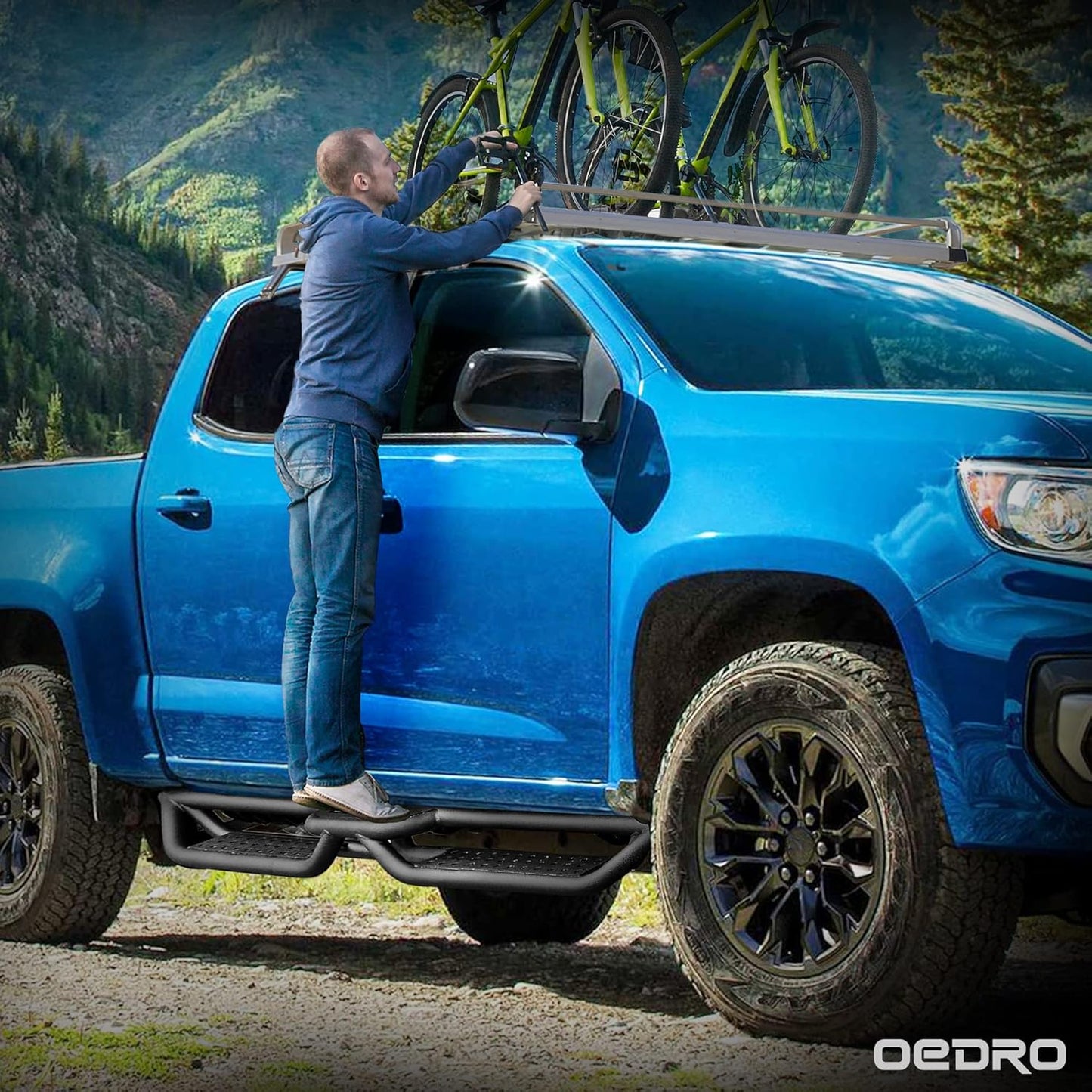 OEDRO Running Boards Compatible with 2019-2025 Chevy Silverado/GMC Sierra 1500, 2020-2025 2500HD 3500HD Crew Cab(Excl. 2019 1500 LD/Limited), Bolt-on Side Steps Steel Nerf Bars