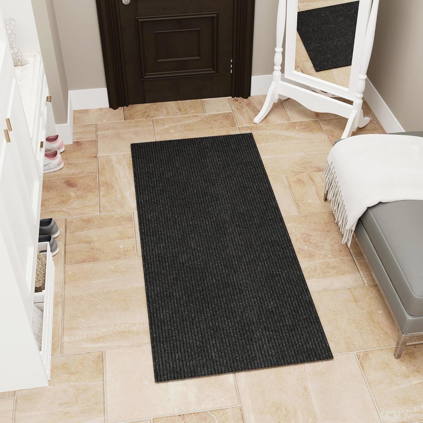 Ottomanson 3'11" x 4' Mud Mat Entryway Rug Scraper Doormat - Non-Slip, Dirt Trapping for Indoor & Outdoor Use - Perfect for Kitchen, Garage, Patio & High-Traffic Areas, Black