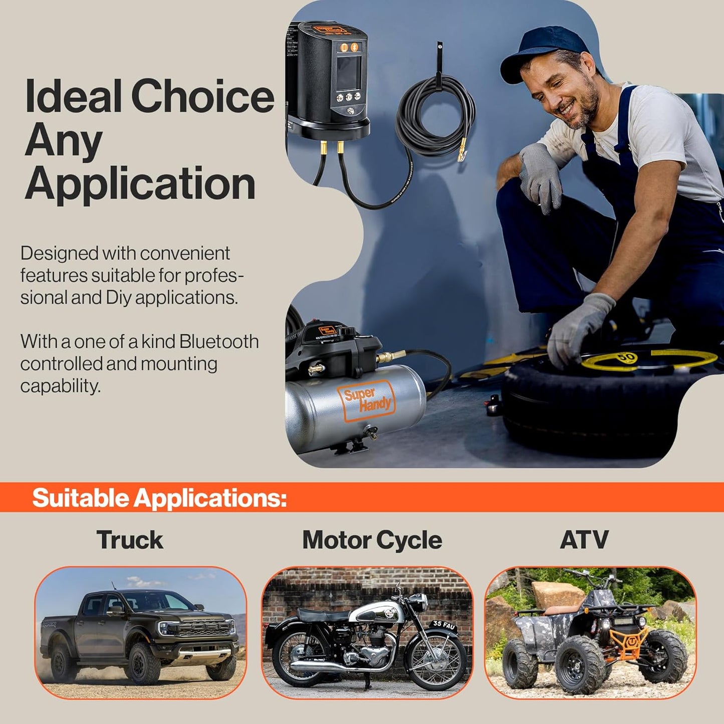 SuperHandy Automatic Tire Pressure Gauge - Wall Mountable, App/Bluetooth Control, High-Accuracy Digital Gauge, 25FT Air Hose, Ideal for Cars, Trucks, ATVs, and More