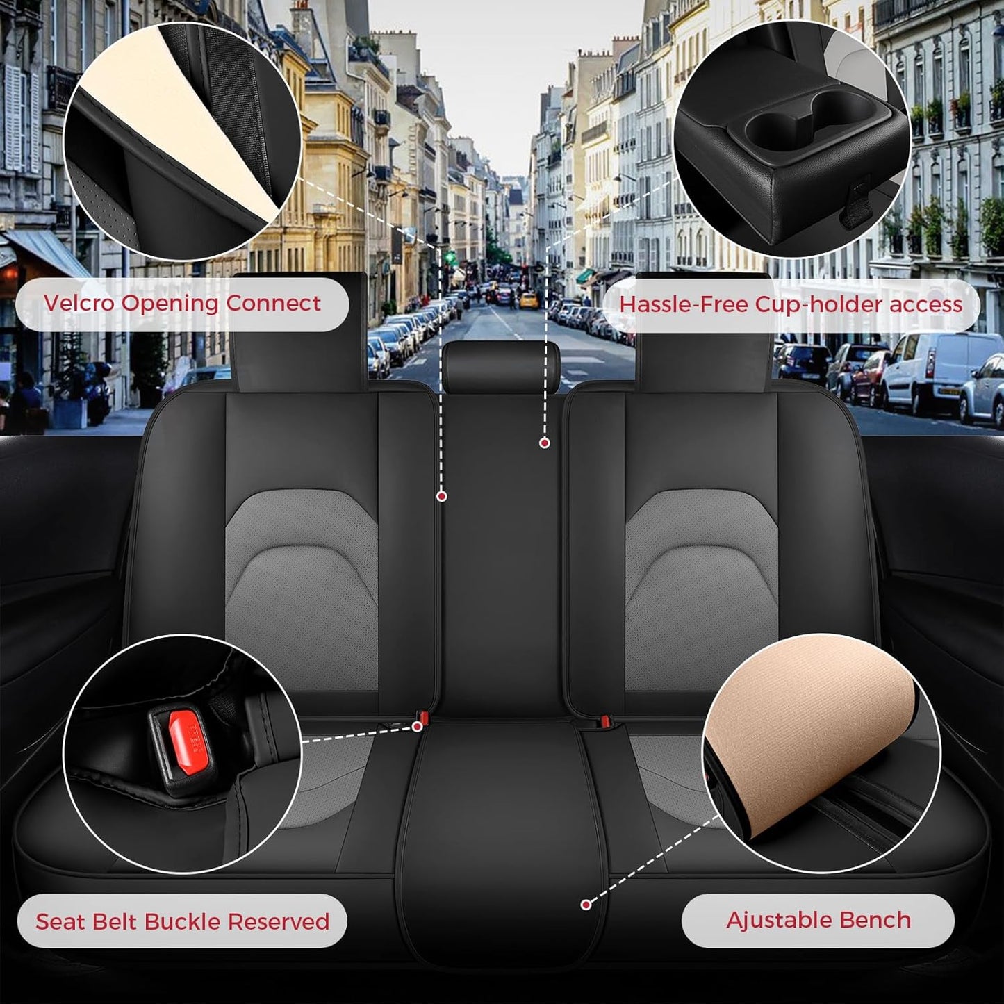 FREESOO Car Seat Covers Full Set,Waterproof Automotive Seat Covers, Leather Cars Interior Covers, Seats Protection Universal fit Babies & Adult (Black Grey)