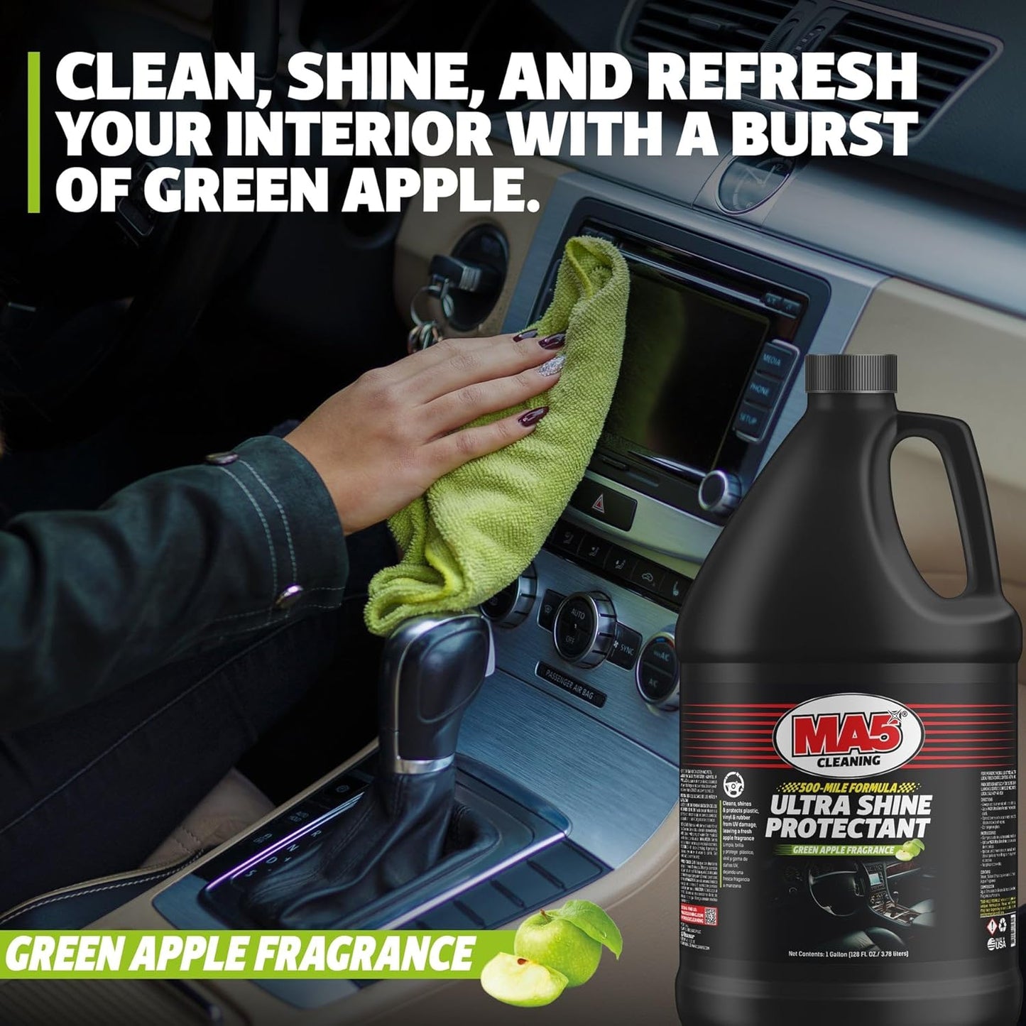 MA5X Ultra Shine Protectant | Car Interior Cleaner | Multi-Surface Car Interior Protectant with Green Apple Scent | UV Resistant | Gallon Refill | Pack of 1