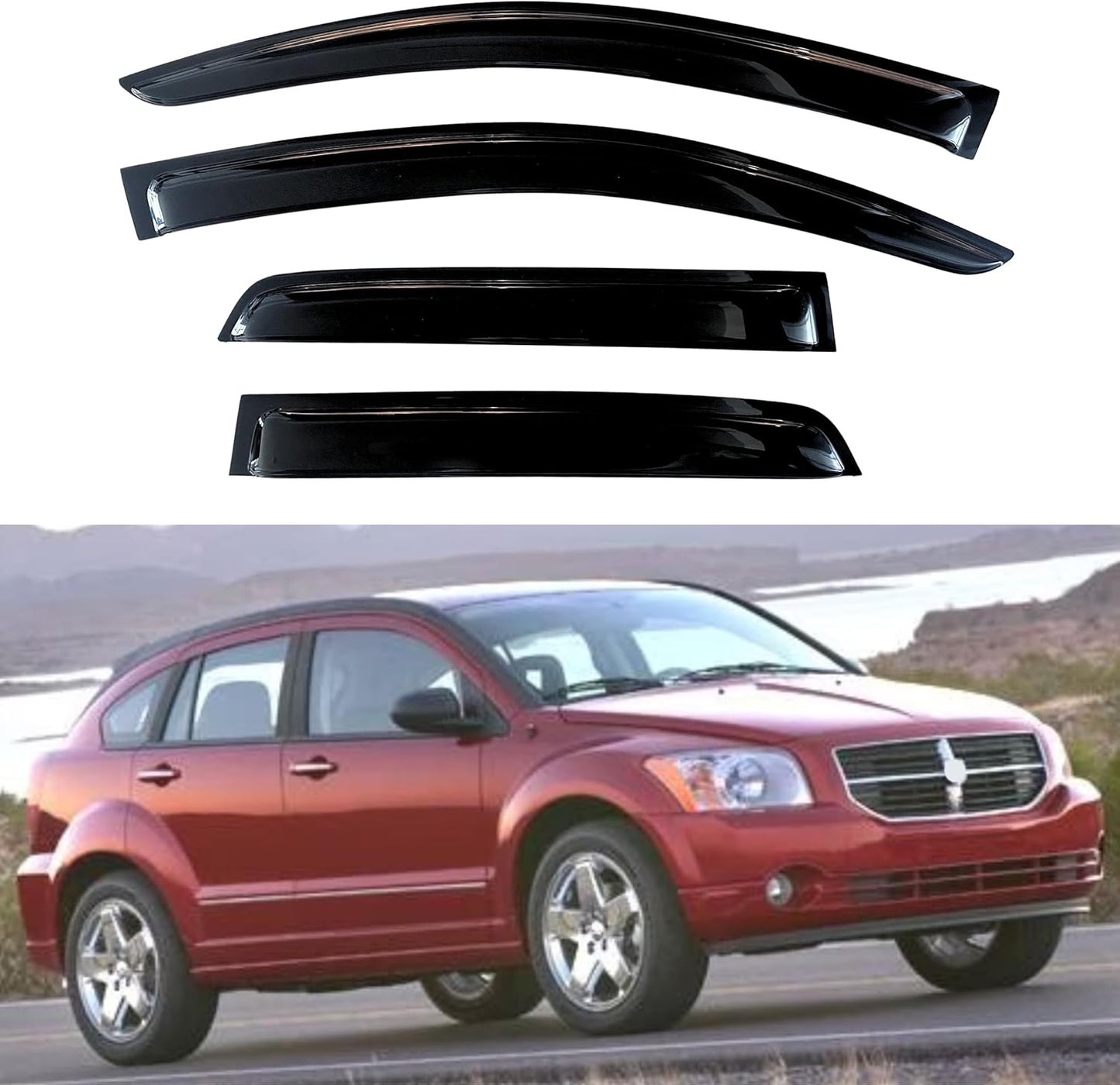 KPY Window Visor Compatible with Dodge Caliber 2007-2012, Rain Guard Window Vent Deflectors Tape-On Style, 2007 2008 2009 2010 2011 2012