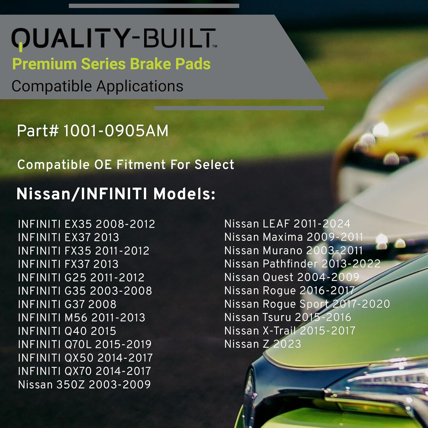 Premium Semi-Metallic Rear Brake Pads (1001-0905AM) Compatible with 2003-2024 INFINITI/Nissan (350Z/EX35/EX37/FX35/FX37/G25/G35/G37/Maxima/Murano/Pathfinder/Q40/QX50/QX70/Rogue & More)