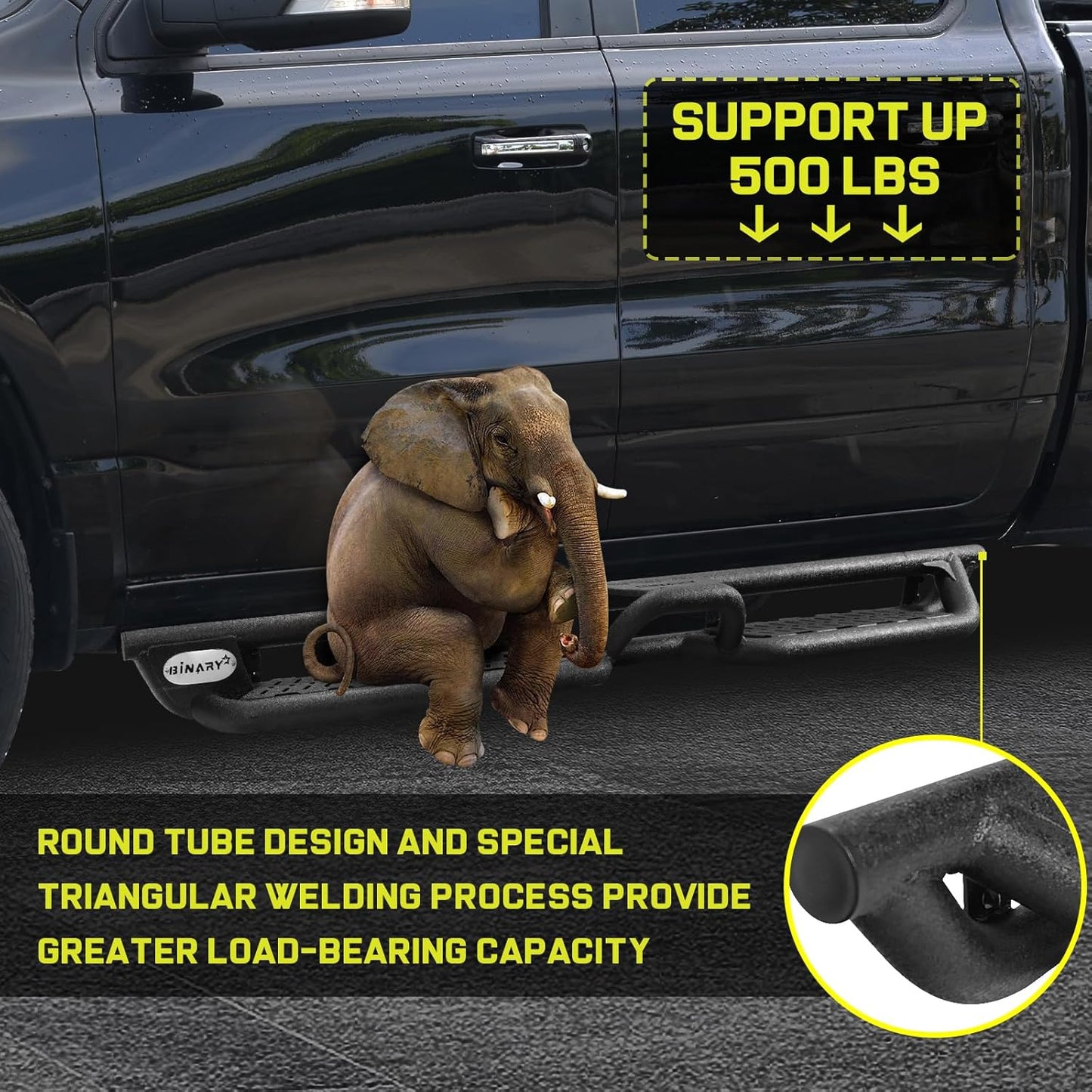 BINARY STAR Running Boards Compatible with Vehicle 2022-2025 Toyota Tundra CrewMax Cab, 6 Inch Tundra Two-Stair Side Steps Nerf Bars, Black Step Bars Step Rails, Running Boards