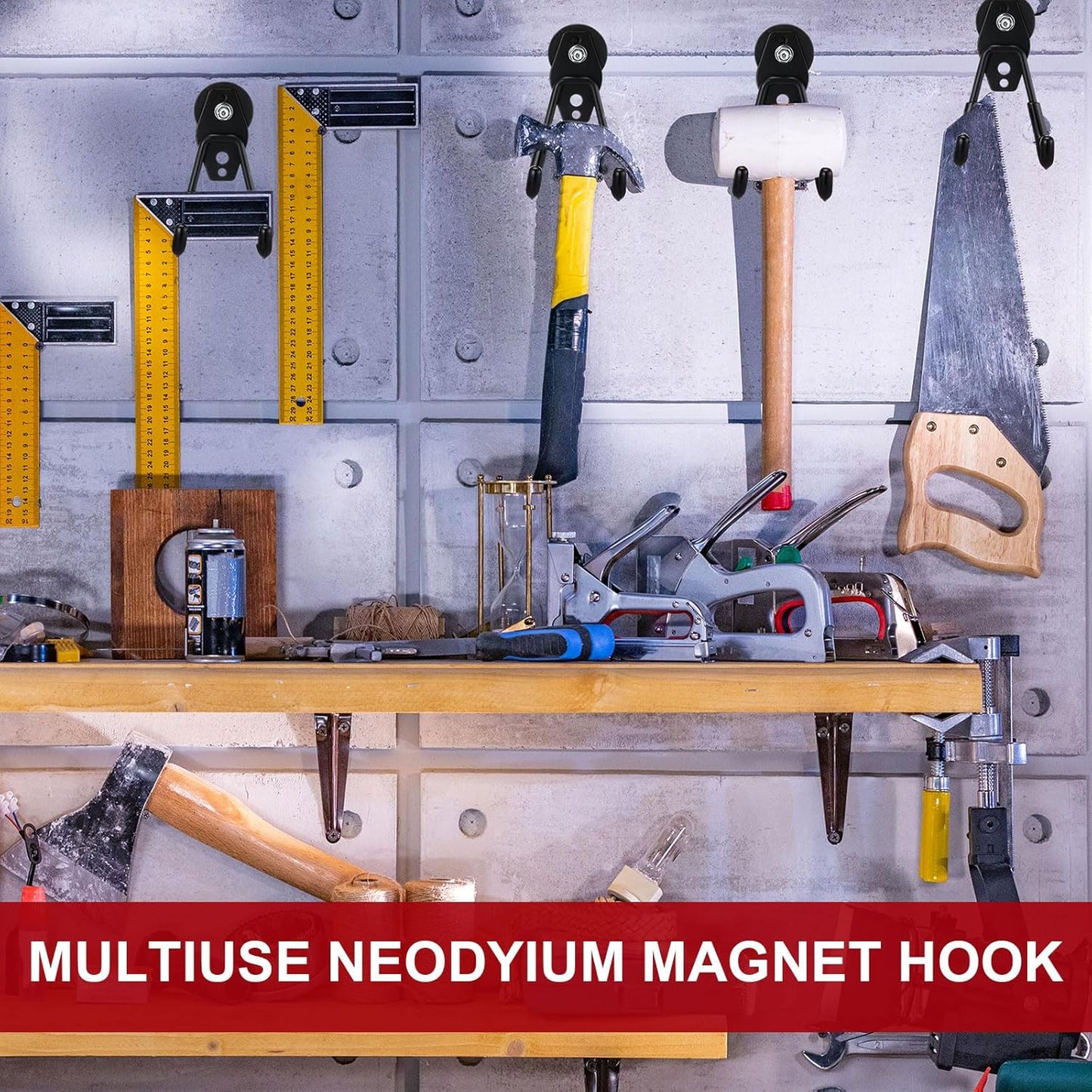 Landhoow Large Magnetic Hooks Heavy Duty Garage Magnet Hooks Strong Storage Utility Magnetic Hangers with Anti Slip Rubber Coating for Indoor and Outdoor Hanging(Black,26 Pcs)