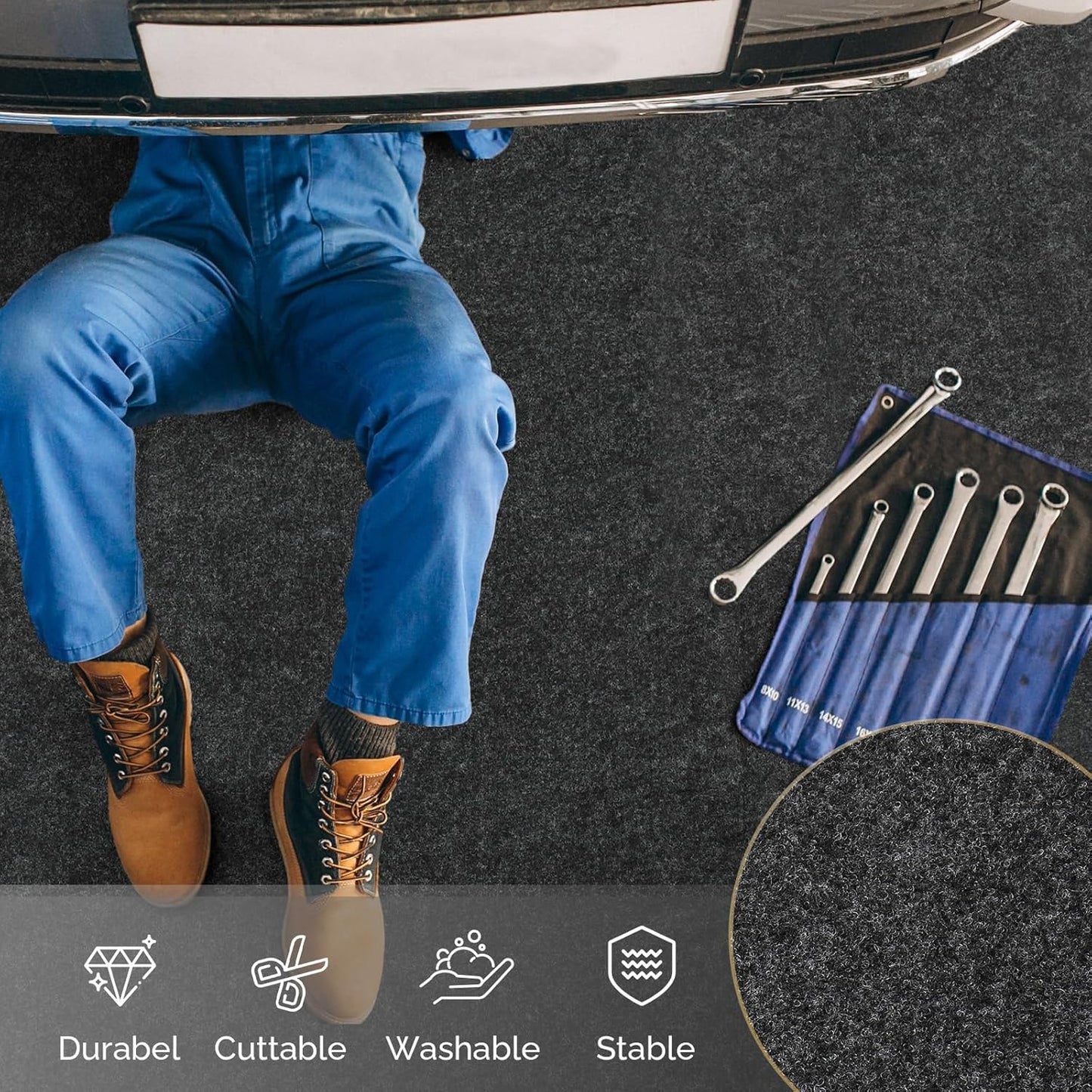 TUFFIOM 20' x 7'4" Oil Spill Mat with Tape,Garage Floor Mat for Under Car,Oil Absorbent Mat for Garage Waterproof,Oil Drip Change Parking Mat for Driveway,Reusable,Washable