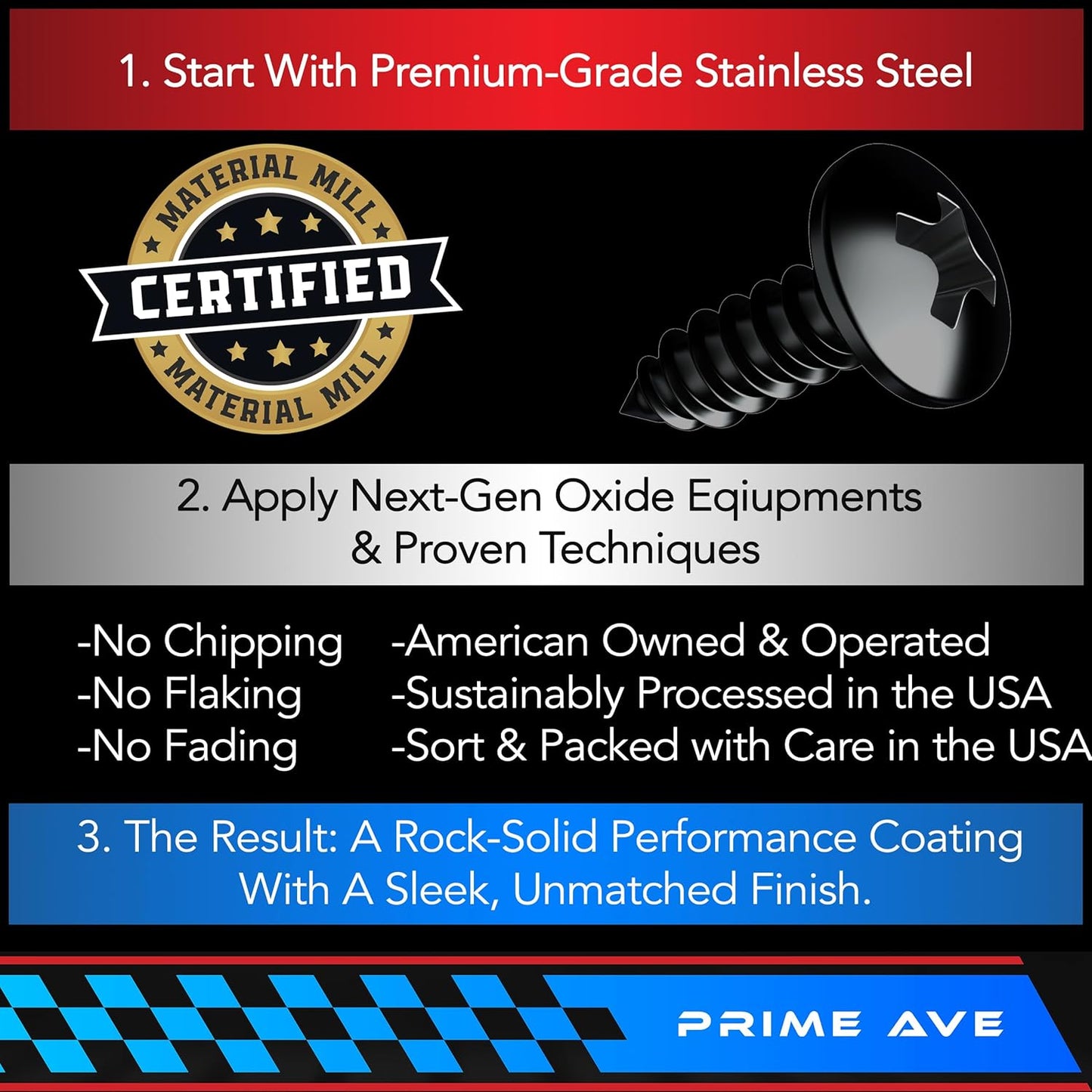 Black Oxide Stainless Steel License Plate Screws for License Plates, Frames, Covers- RustProof Licence Plate Screw Set for Front/Rear - Compatible w/Buick Cadillac Chevrolet GMC (Pack of 8)