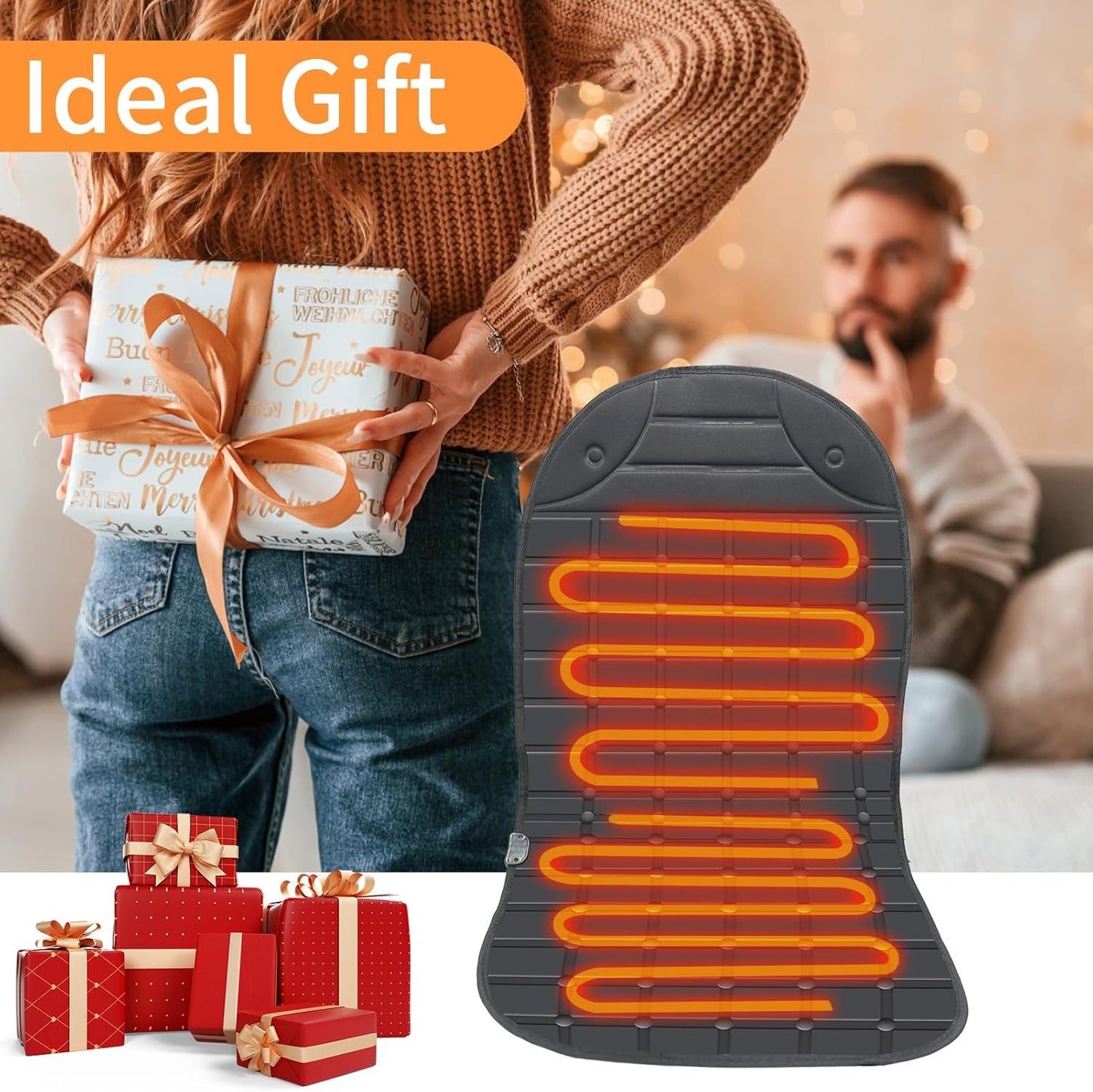 Seat Cushion for Cold Weather - Winter Soft Seat Cover with Adiustanle Buckle for Full Back and Seat (Black)