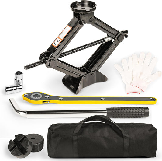 Car Jack Kit/ 2.5 Ton/5512 Pounds Universal Scissor Jack Kit with Rubber Piece, Designed for Sedan, Coupe, SUV
