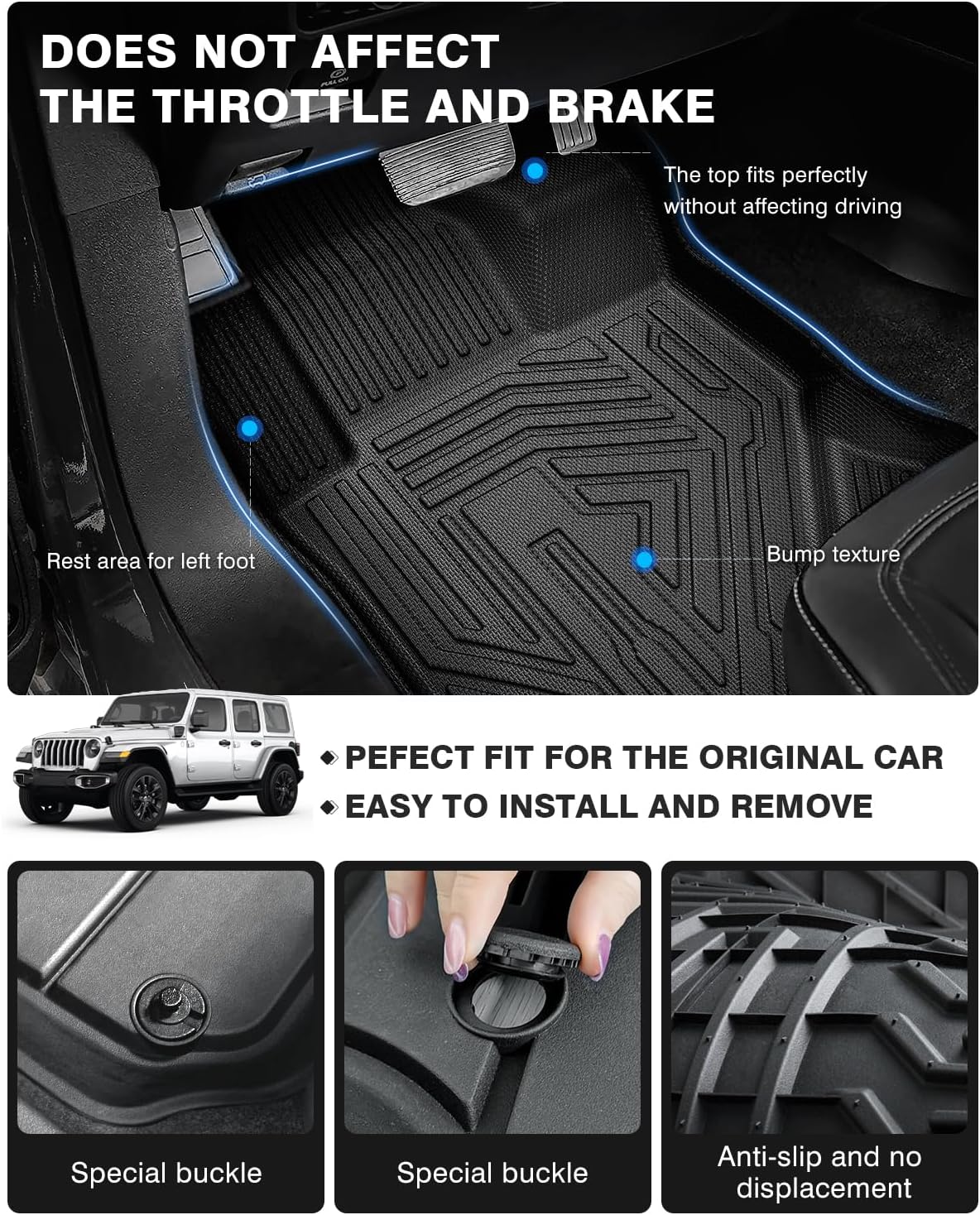 Powerty Floor Mats & Cargo Liner for 2021-2025 Jeep Wrangler 4XE 4 Door Accessories Floor Mats 2 Row Liner Set All Weather TPE 3D Floor Liners&Rear Cargo Mat (Not for JL/JK/4X4)