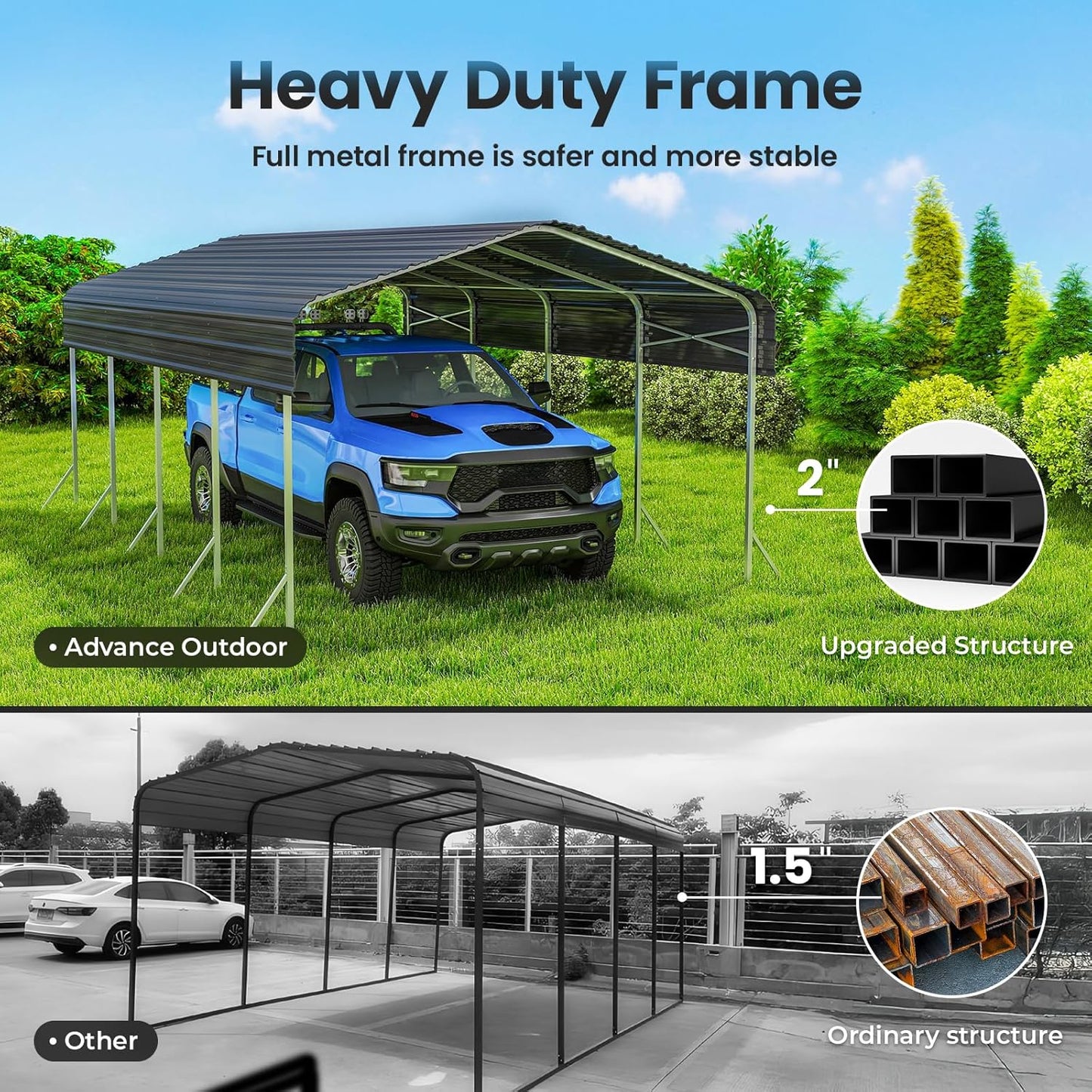 Heavy Duty Metal Carport – Sturdy Structure, All-Weather Protection, Easy Assembly for Cars, Trucks, Boats, Tractors, and Outdoor Storage (Gray, 12X20 FT)