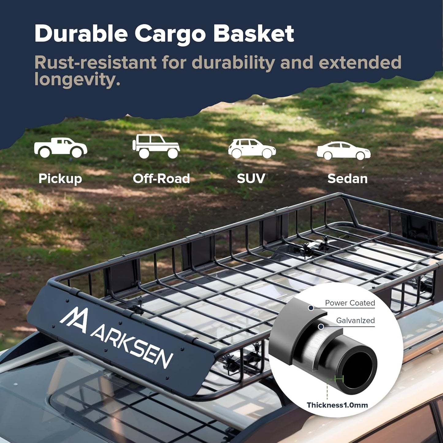 ARKSEN 64 x 34 x 6 Inch Universal Roof Rack with Extension, 150 LBS Heavy Duty Capacity Rooftop Cargo Basket for SUV, Truck, RV, Pickup