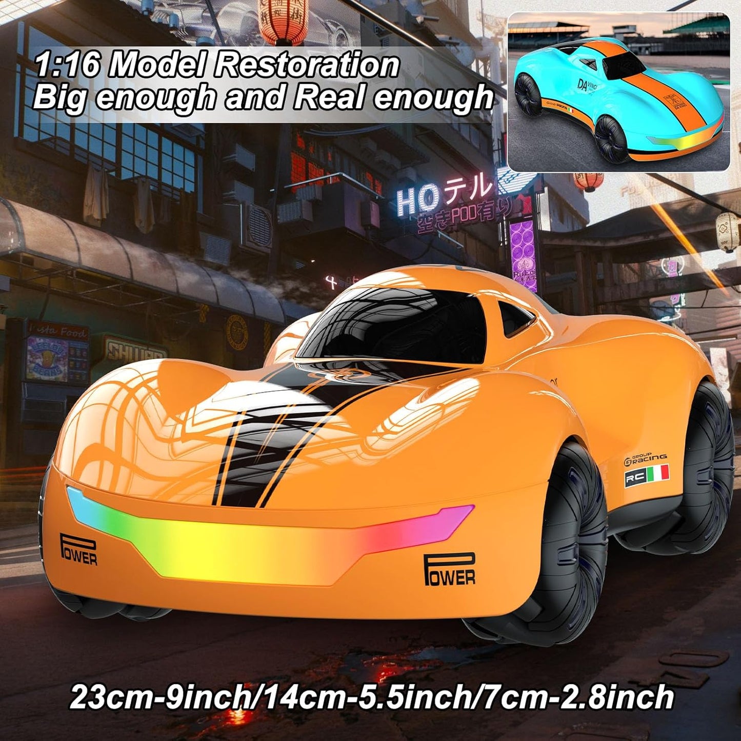 Drift Car, High-Speed Remote Control Cars, Rc Drift Cars for Adults, 32+ km/H, 1:16 Scale, Self-Spray, Infinity Color Lamp, 1200mAh Battery, Racing Level Operation, Gift for Kids/Adults (Orange)