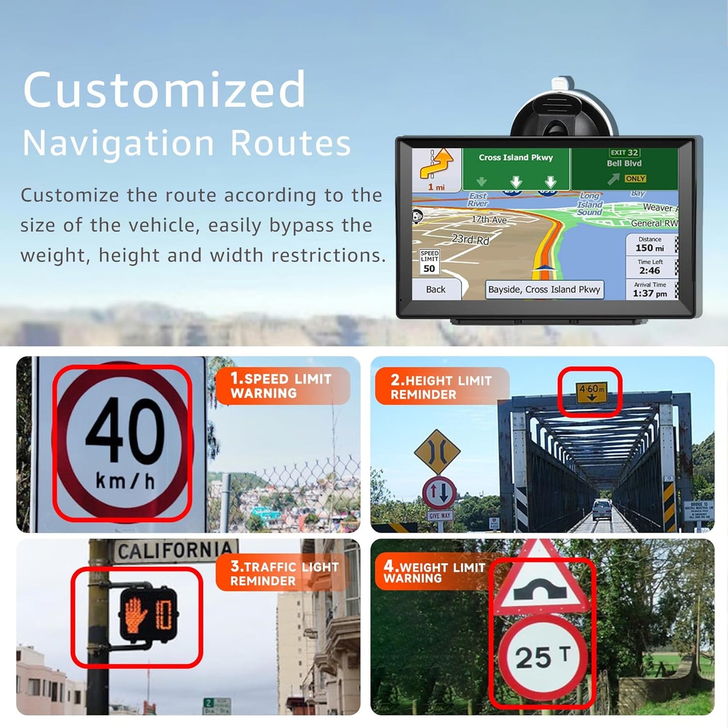 7-Inch GPS Navigator for Car Truck RV, 2025 Offline Maps with Lifetime Free Updates, Touchscreen Sat Nav, Voice Guidance, Speed & Traffic Alerts, Custom Truck Routing