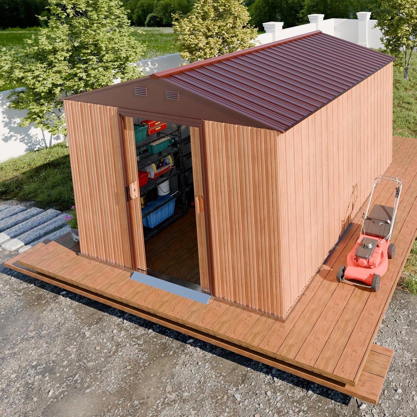 Metal Shed 8x10 FT - Steel Tool Storage with Sliding Door & Vents - Outdoor Bike Sheds for Garden, Backyard, Patio - Utility Storage Solution