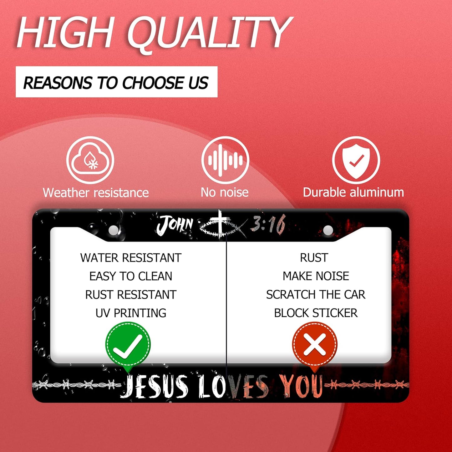 John 3:16 Jesus Loves You License Plate Frame Christian License Plate Frames Funny Stainless Steel Accessories Cars Decor with 2 Holes and Screws Fits Standard Us Ca Vehicles Holder 12.2 X 6 Inch