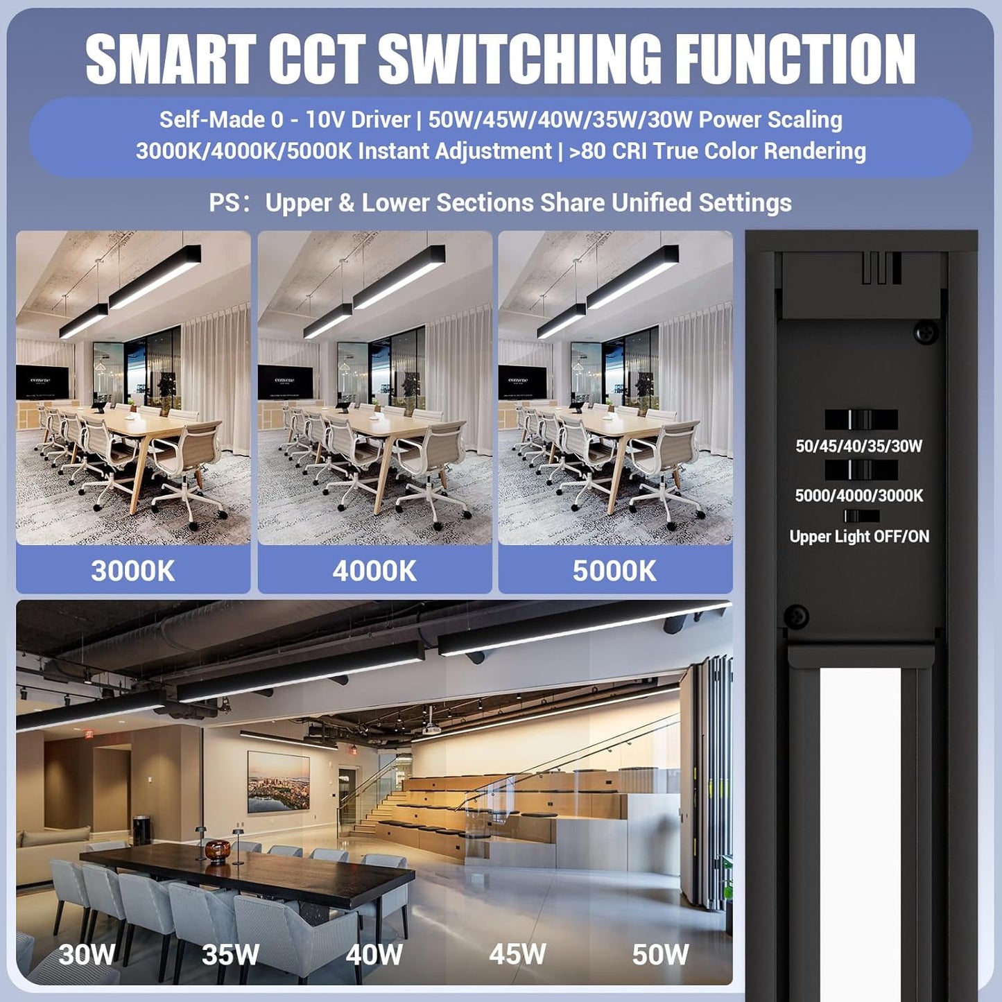 4FT LED Linear Lights 50/45/40/35/30W Up and Down Light, 3000K/4000K/5000K 4 Feet Commercial Linkable Shop Lighting for Office Garage Shop Dining Room bar,0-10V Dimmable 4’ Architectural Fixture,ETL