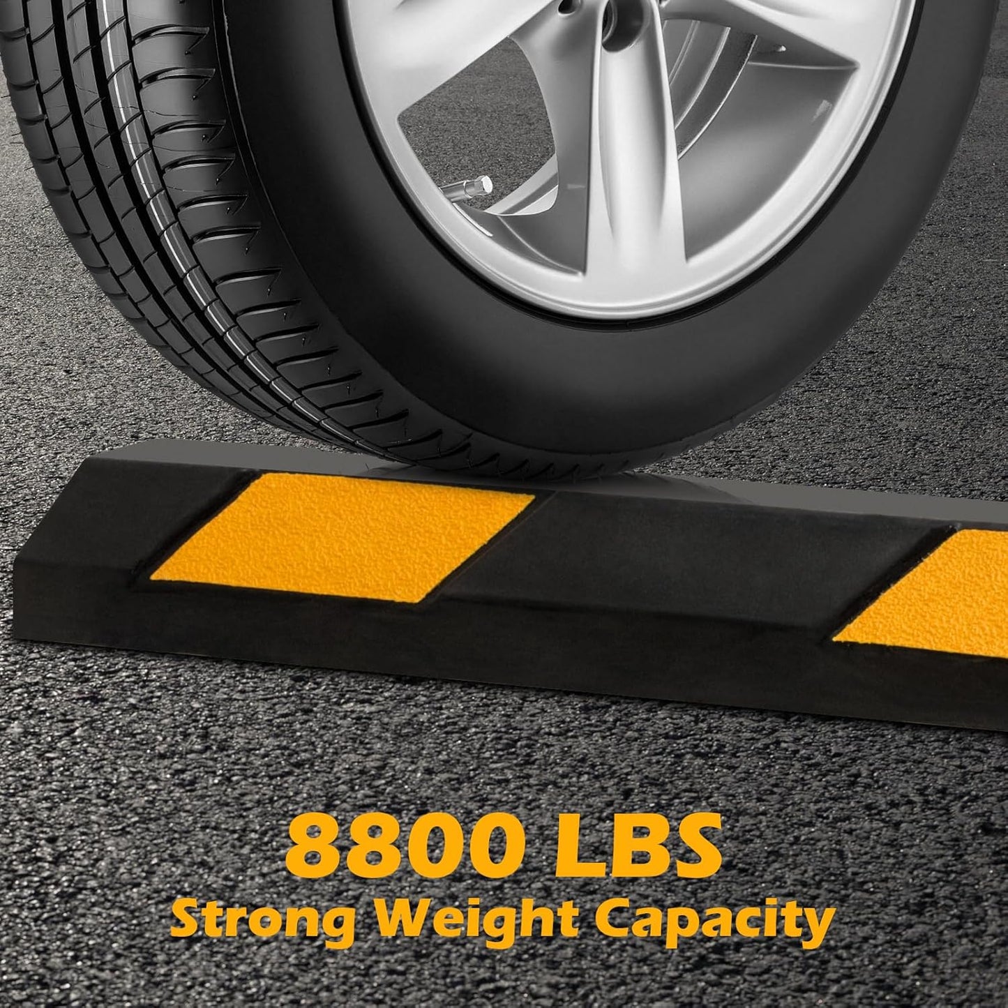 Rubber Parking Curb Garage Floor Stopper, 72" Heavy Duty Parking Lot Stopper with Yellow Reflective Stripes, Guide Wheel Stopper for Car, Truck, RV, Trailer, Driveway (1 Pack