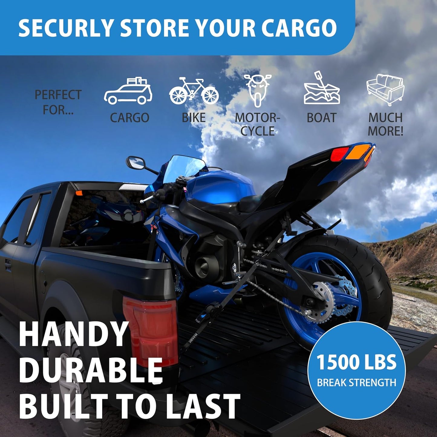 HandT USA Based Retractable Ratchet Straps (4PK) 1in x 6ft - 1,500lb Break Strength, Heavy Duty Automatic Ratchet Straps Self Retractable Tie Down, Push Button Retracting Truck Trailer Cargo | Black