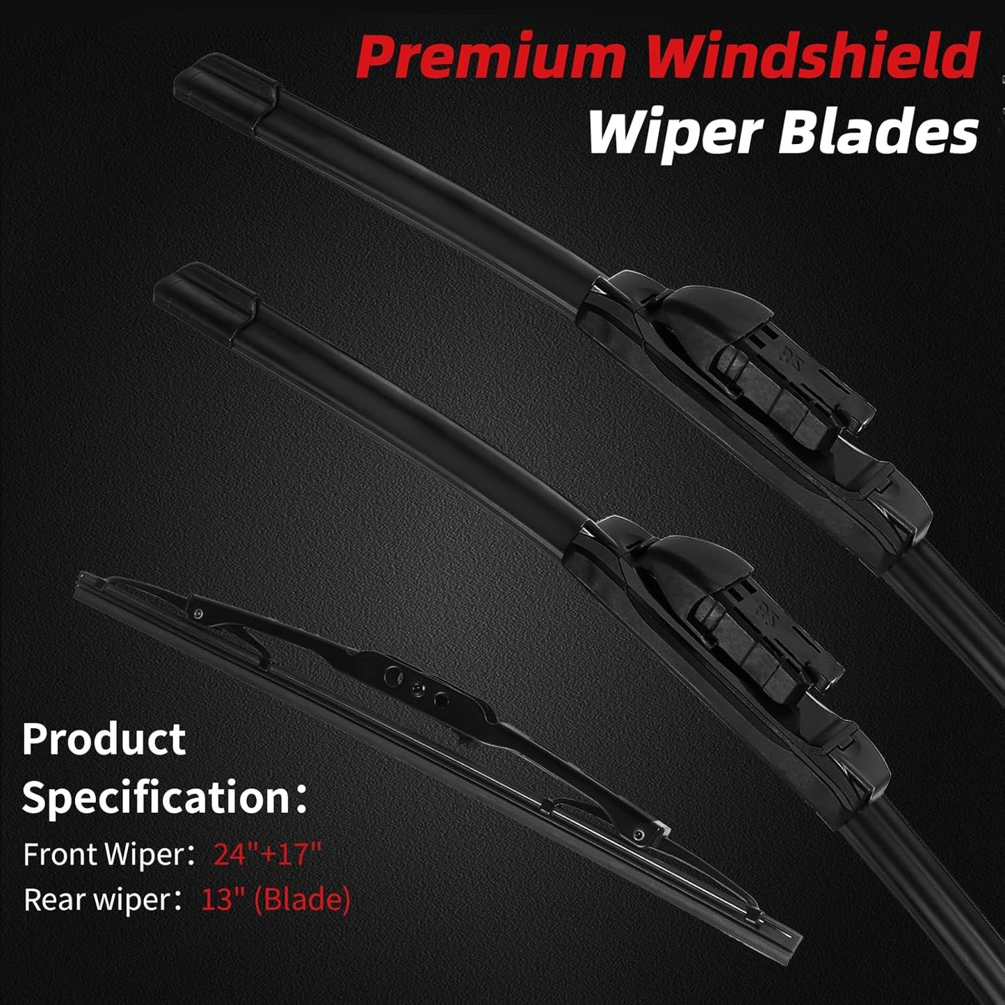 OTUAYAUTO Premium Windshield Wiper Blades - Replacement for Chevy Equinox 10-17, GMC Terrain 10-17, All-Weather Performance, Front and Rear Wiper Blades, Top Lock - 24"+17"+13" (Pack of 3)