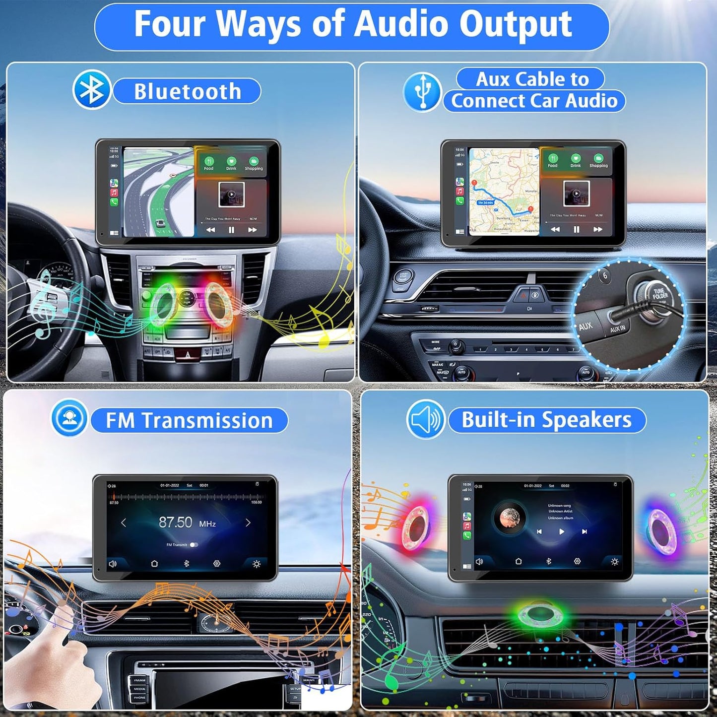 Portable Wireless with Apple CarPlay and Android Auto Screen for Car, 7" HD Touch Screen Car Stereo with Mirror Link, Bluetooth 5.2, Backup Camera, AUX,FM Transmitter for All Vehicle