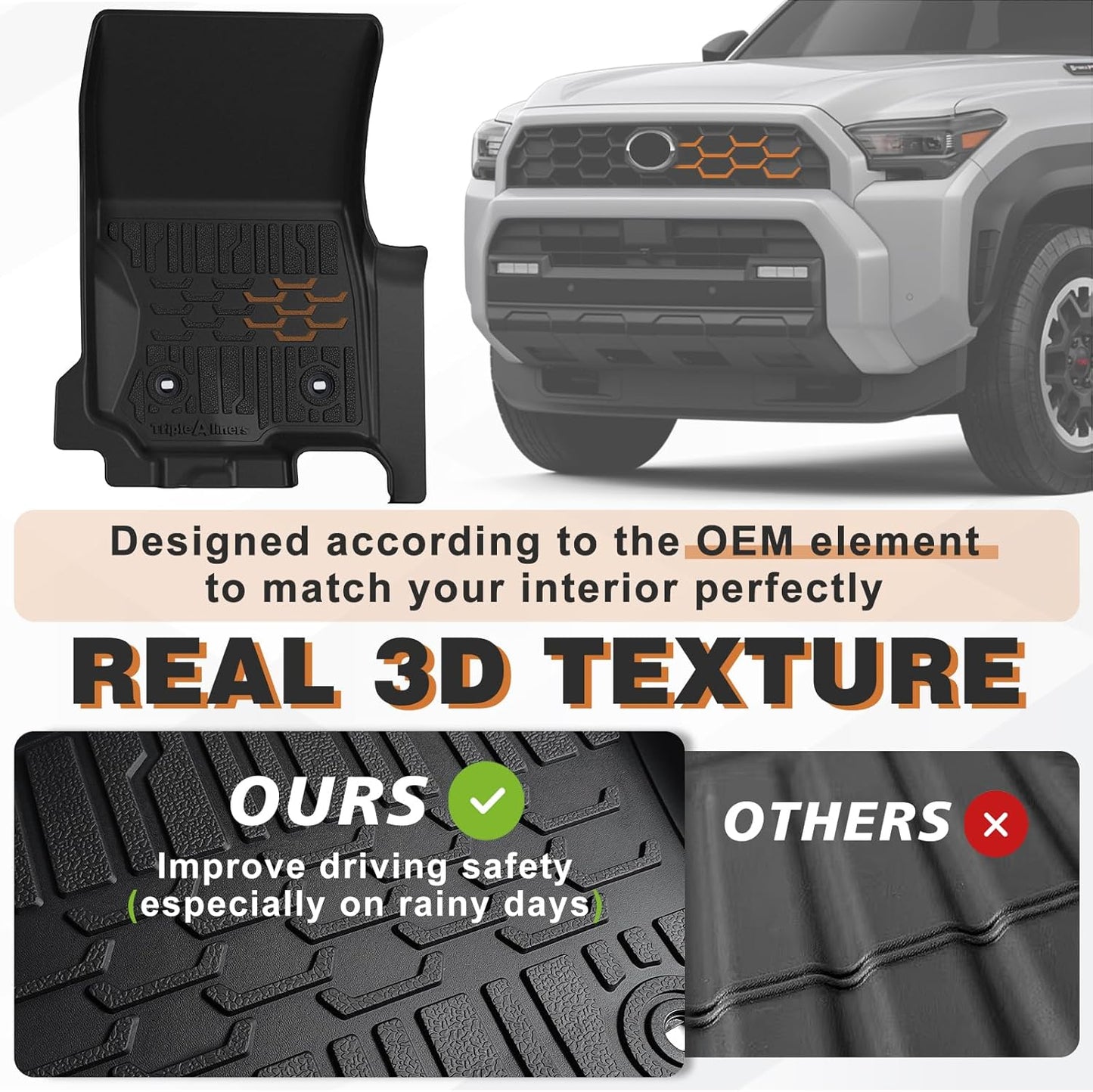 TripleAliners Floor Mats All Weather Liners Fit for Toyota 2025 4Runner Accessories Custom Fit TPE Heavy-Duty 1st & 2nd Row Waterproof Anti-Slip Floor Liners (Only for 5 Seats) Not for Hybrid Model