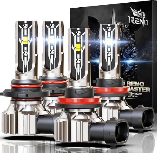 RENO 9005 H11 Bulb Combo, 9005 H11 Fog Lights, H11 9005 Light Bulbs Fanless In Line Car Fog Bulb Plug and Play, Pack of 4