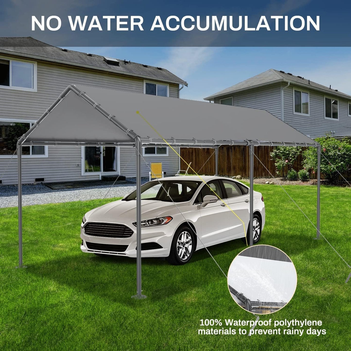 Carport 10x20ft Heavy Duty Car Tent, Portable Garage, Car Shelter, All-Season Tarp Tent for Car, Party，Grey