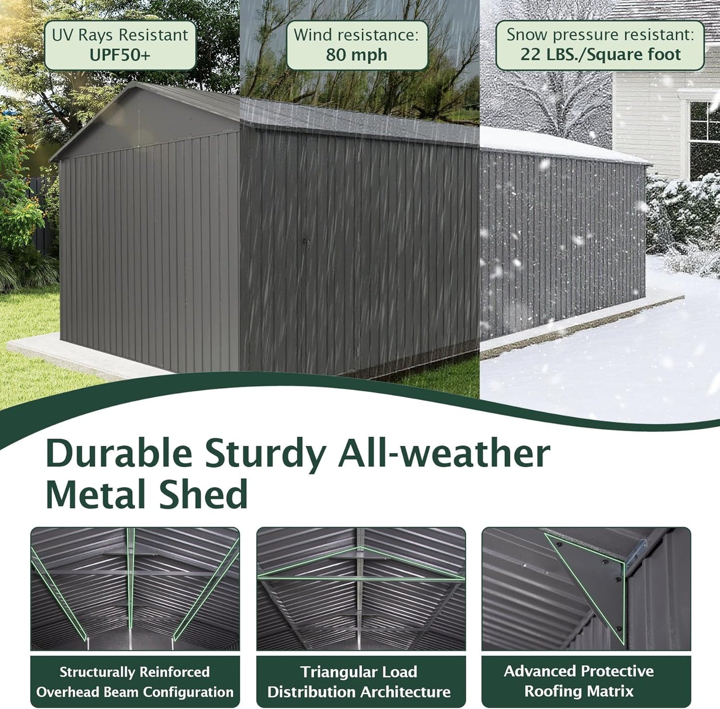 Domi 12’x20’ Outdoor Metal Garage Shed, All Weather Enclosed Carport with Sidewalls & 2 Lockable Doors, Extra Large Backyard Storage Shed for Car, Truck, Lawn Mower, 80MPH Wind Resistance, Dark Grey