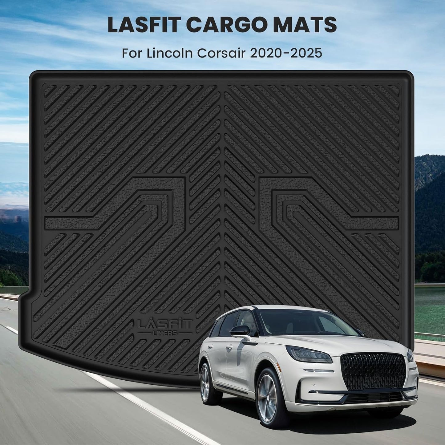 LASFIT Trunk Mat for Lincoln Corsair 2025 2024 2023 2022 2021 2020, All Weather TPE Cargo Mats Custom Fit Cargo Liner Front & Rear Trunk Liner, Black, Easy to Clean
