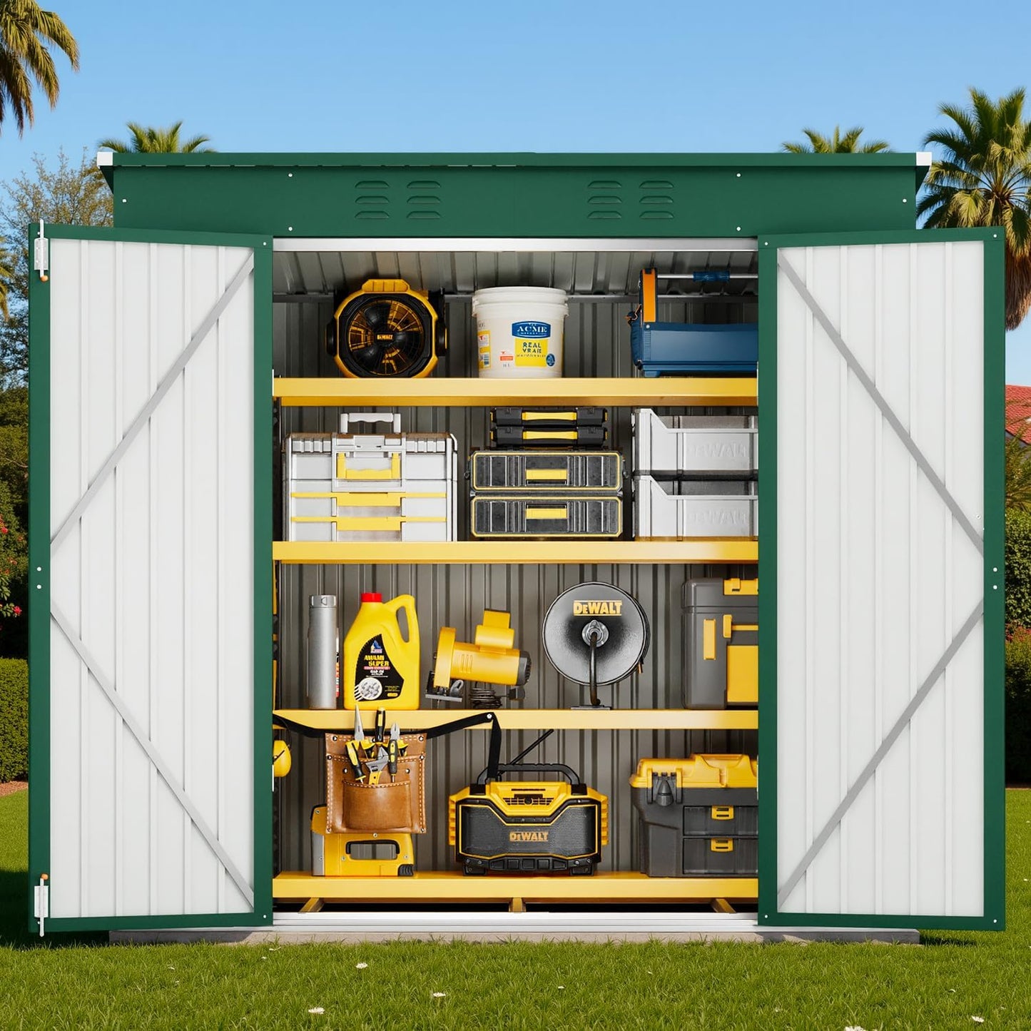 Bealife 6' x 4' Outdoor Storage Shed Clearance, Metal Outdoor Storage Cabinet with Double Lockable Doors, Waterproof Tool Shed, Backyard Shed for Garden, Patio, Lawn (Green)
