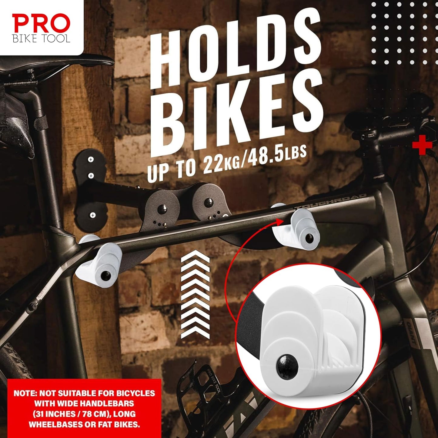 PRO BIKE TOOL Bike Wall Mount - Horizontal Indoor Bike Rack for 1 Bicycle - Bike Rack for Garage - Safe and Secure Bike Hook for Road, Mountain or Hybrid Bikes - Bike Hanger, Bicycle Storage - White