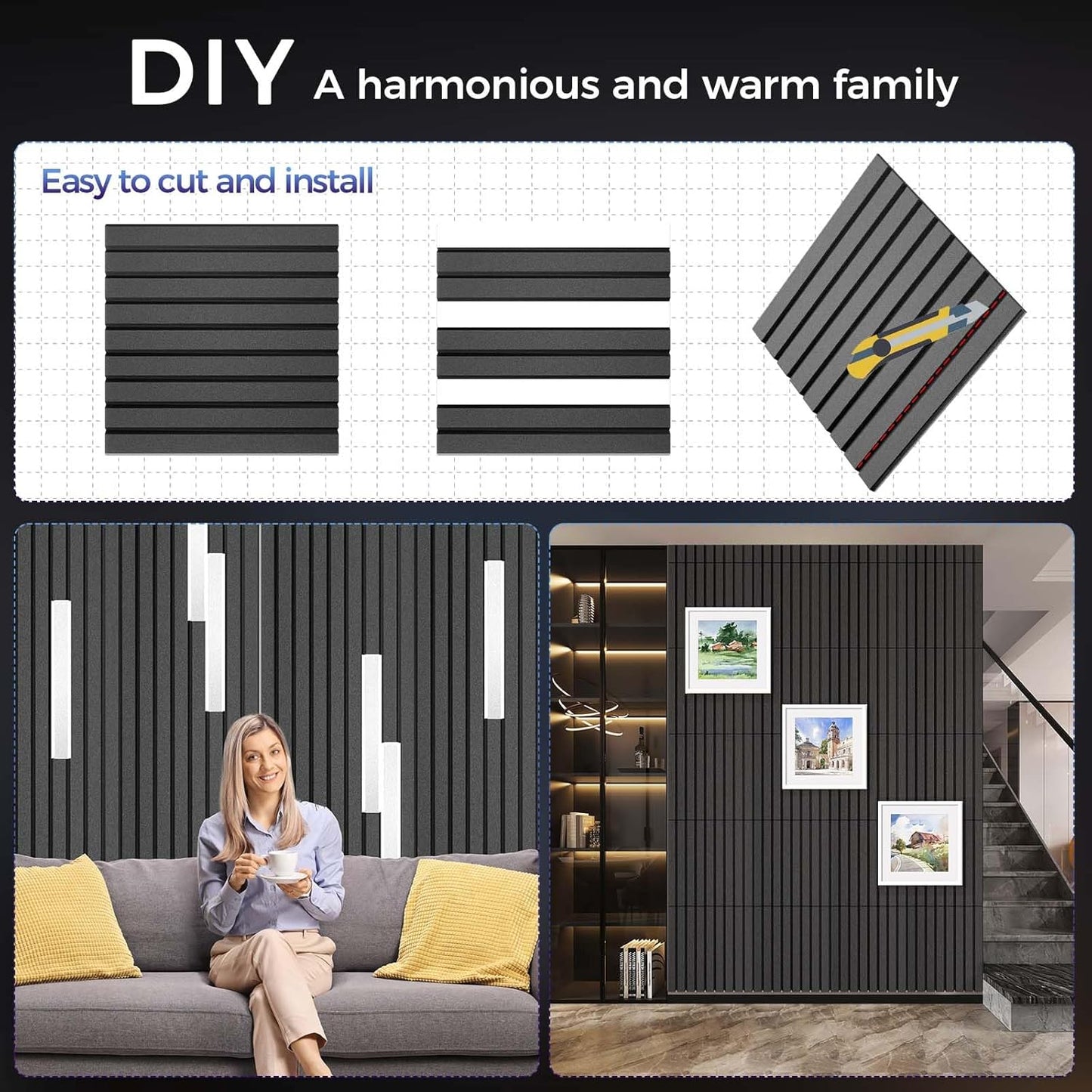 12 Pack Large Soundproof Wall Panels, 15.7 x 15.7 x 0.47 in Sound Proof Foam Panels for Walls, 1.2lb/ft³ High Density, Thicker 0.47in, Acoustic Panels, Sound Dampening Panels Black