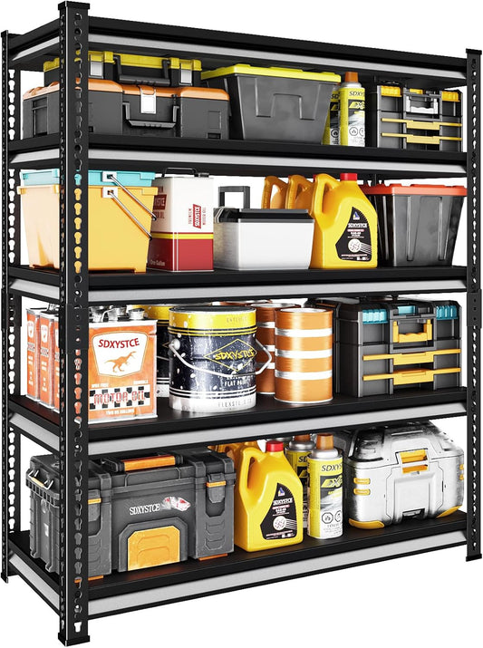 48" W Garage Shelving Heavy Duty, 3000LBS Loads Adjustable Garage Storage Shelves, 5-Tier Metal Shelving Units and Storage Racks, Industrial Utility Shelf,48" Wx24 Dx78 H, Black