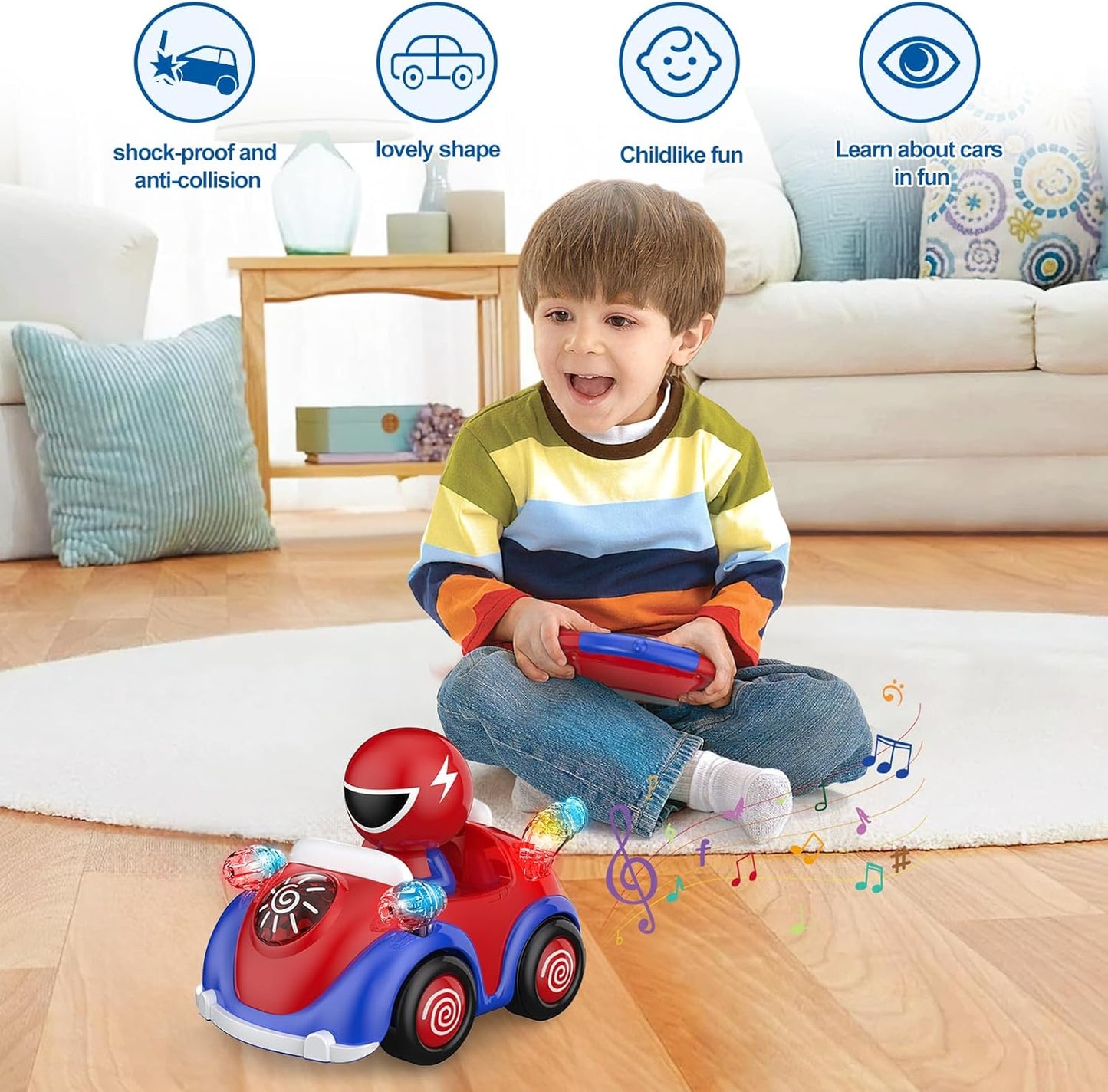 NQD Remote Control Car for Toddlers, RC Cars with Music and Lights, ABS Material RC Cartoon Race Car Toys for Kids Birthday Gifts for Boys Age 3-7