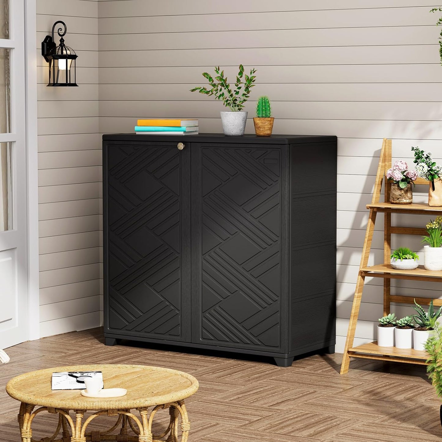ZZM Indoor/Outdoor Storage Cabinet Waterproof, 34"x15"x34" Plastic Outdoor Storage Box for Garden Balcony Bathroom, All Weather Outdoor Storage Clearance, DIY Usage, with No Shelf (Black)