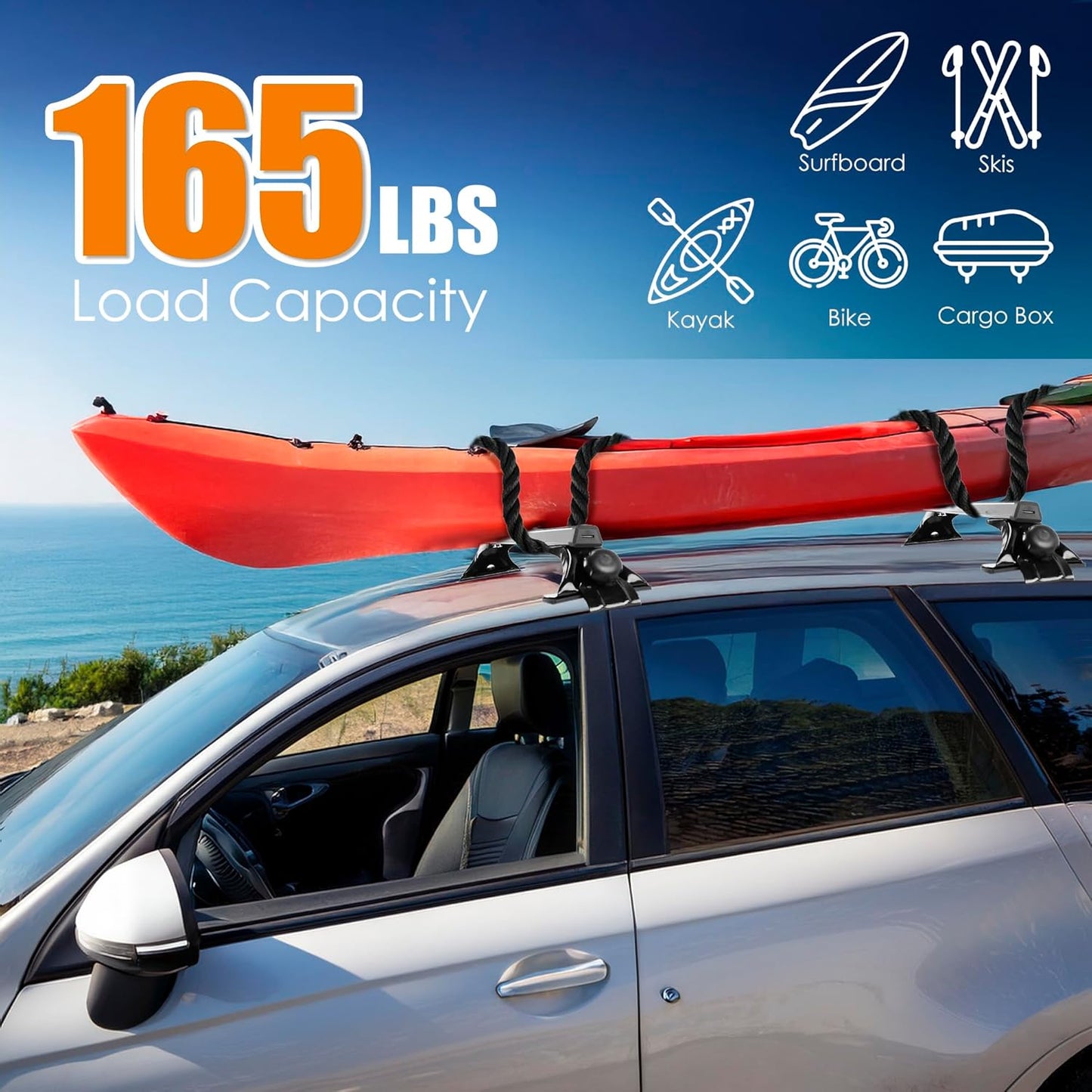 48" Universal Roof Rack Cross Bars, Upgraded Aluminum Lockable Crossbars with Extendable Window Frame & Dual Security Keys. 165lbs Max Load for Bare Roof Cars/Trucks/SUVs
