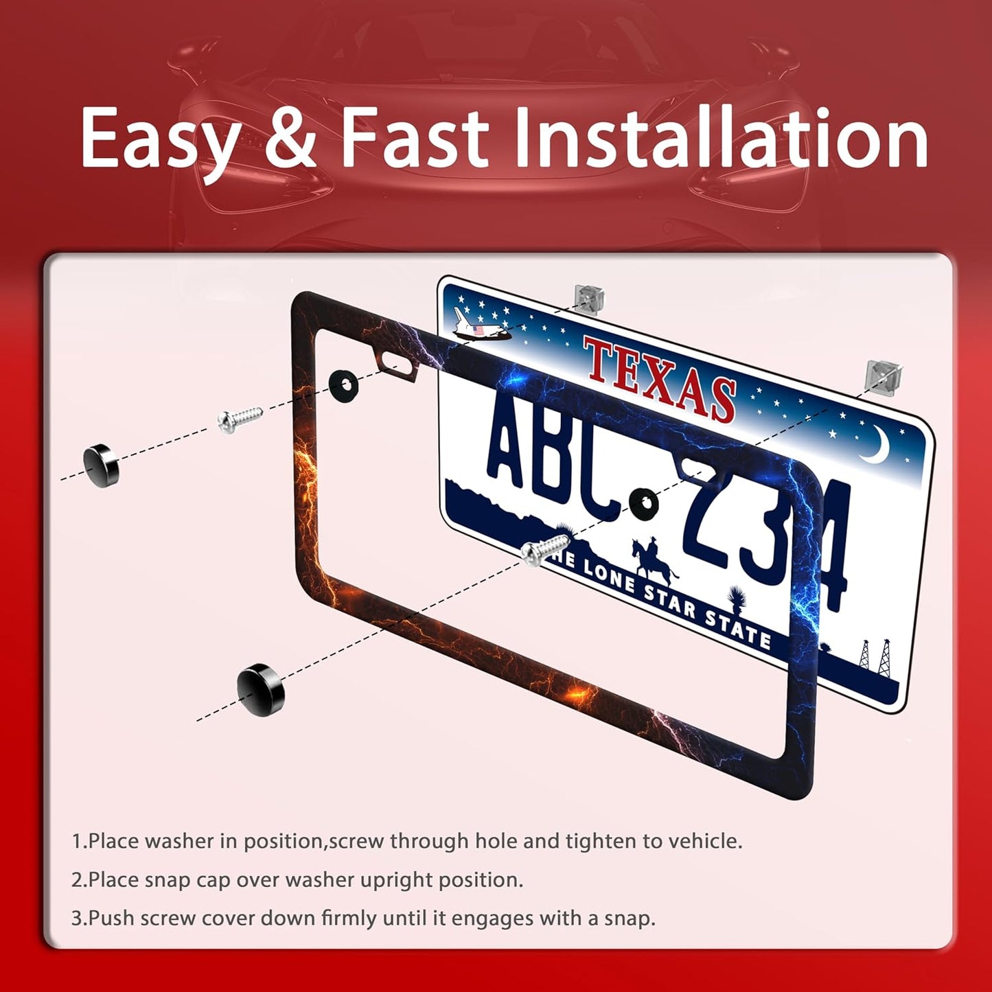 Red and Blue Lightning License Plate Frame Funny License Plate Frames Stainless Steel Accessories Cars Decor with 2 Holes and Screws Fits Standard Us Ca Vehicles License Plate Holder 12.2 X 6 Inch