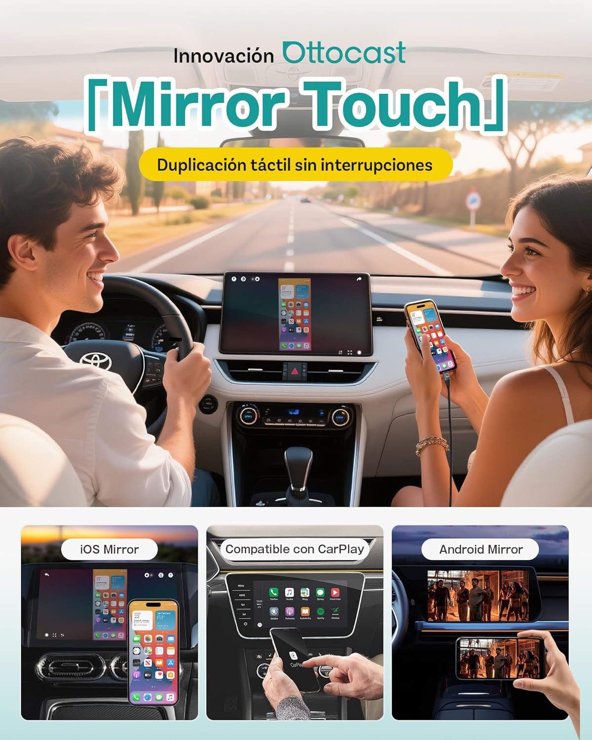 Ottocast Mirror Touch - Wireless CarPlay & Bi-Directional Phone Mirroring Adapter - Dual Mode, Plug & Play Upgrade for Factory Wired Cars (2016+)