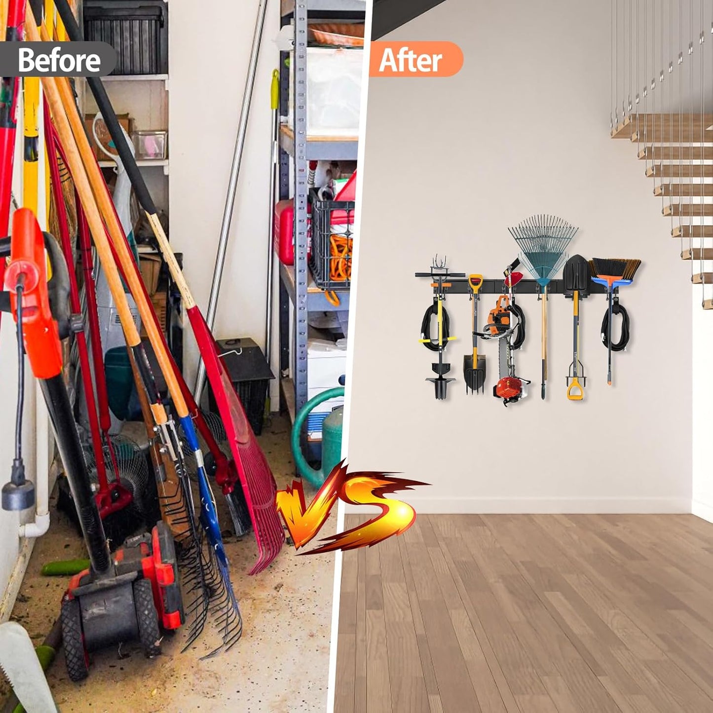 Tool Storage Rack, 48 Inch Heavy Duty Garage Wall Organzier, 13Pcs Adjustable Garden Tool Organizer for Garage Storage Organization Yard Shed Tool Organizer