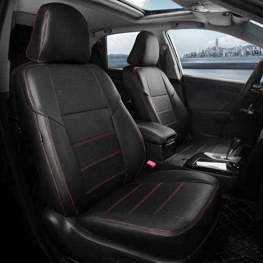 for Toyota Camry Seat Covers SE XSE SE Sport 2012 2013 2014 2015 2016 2017 - Custom Fit Car Seat Covers Full Set, Waterproof Breathable Leather Seat Covers for Cars, Black Red Not for Hybrid