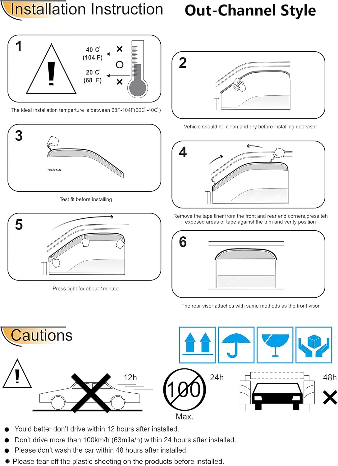 94632 Sunproof Waterproof Side Window Visor Wind Vent Deflector, 4pcs Dark Smoke Proective Nice Rain Guards Set fit for 2007-2016 GMC Acadia &2007-2010 Saturn Outlook