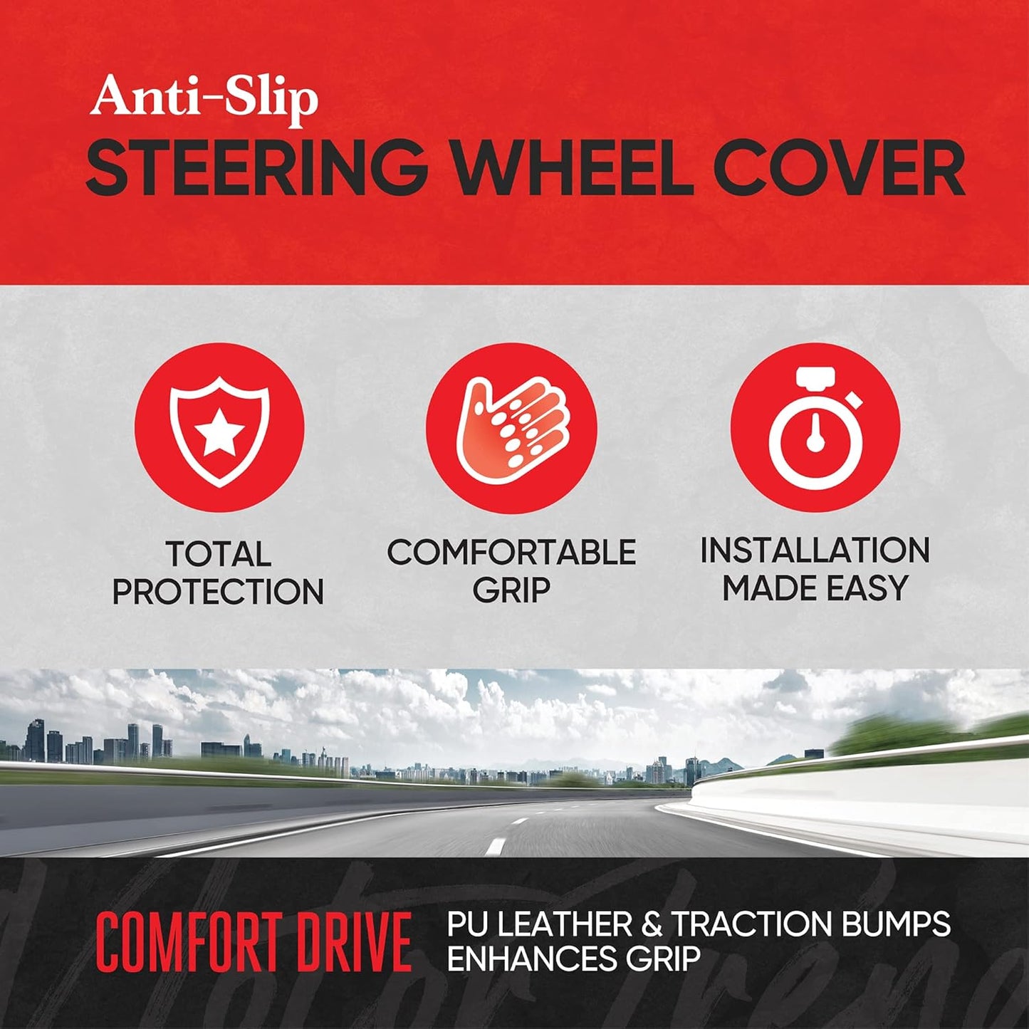 Motor Trend UltraSport White Carbon Fiber Steering Wheel Cover, Standard 15 inch Size, Black Faux Leather Comfort Grip, Car Steering Wheel Cover for Auto Truck Van SUV