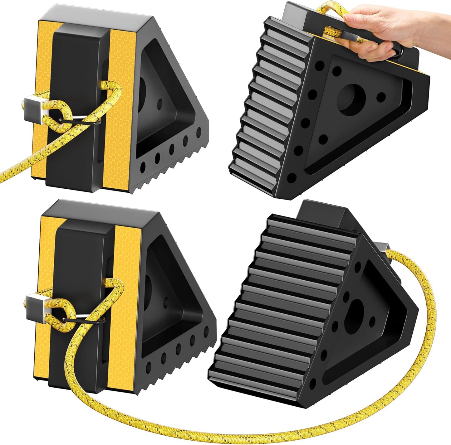 4 Pack Heavy Duty Wheel Chocks with 39" Rope, Rubber Wheel Chocks for Trailers, RV, Cars, Trucks, and ATV