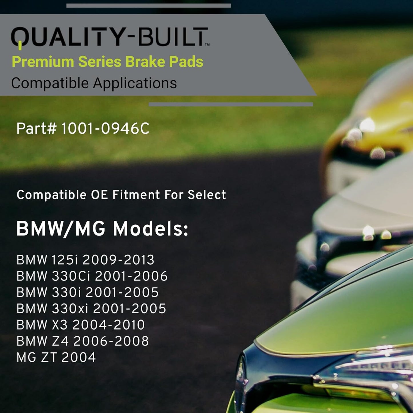 Premium Ceramic Front Brake Pads (1001-0946C) Compatible with BMW 125i 2013-2009, 330Ci 2006-2001, 330i 2005-2001, 330xi 2005-2001, X3 2010-2004, Z4 2008-2006, MG ZT 2004