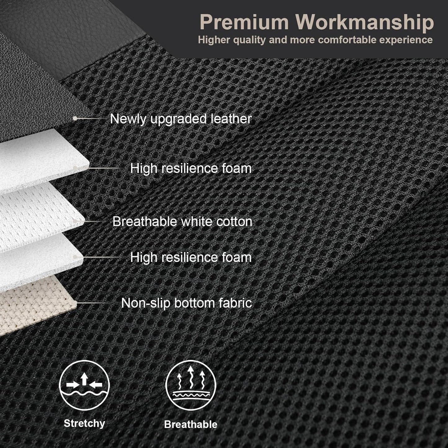 GIANT PANDA 2 Front Leather Car Seat Cover for Hyundai,3D Air Cool Mesh Thick Seat Covers Custom Fit Hyundai Sonata Elantra Santa Fe Tucson Accent Kona Palisade Genesis Venue Ioniq (Black)